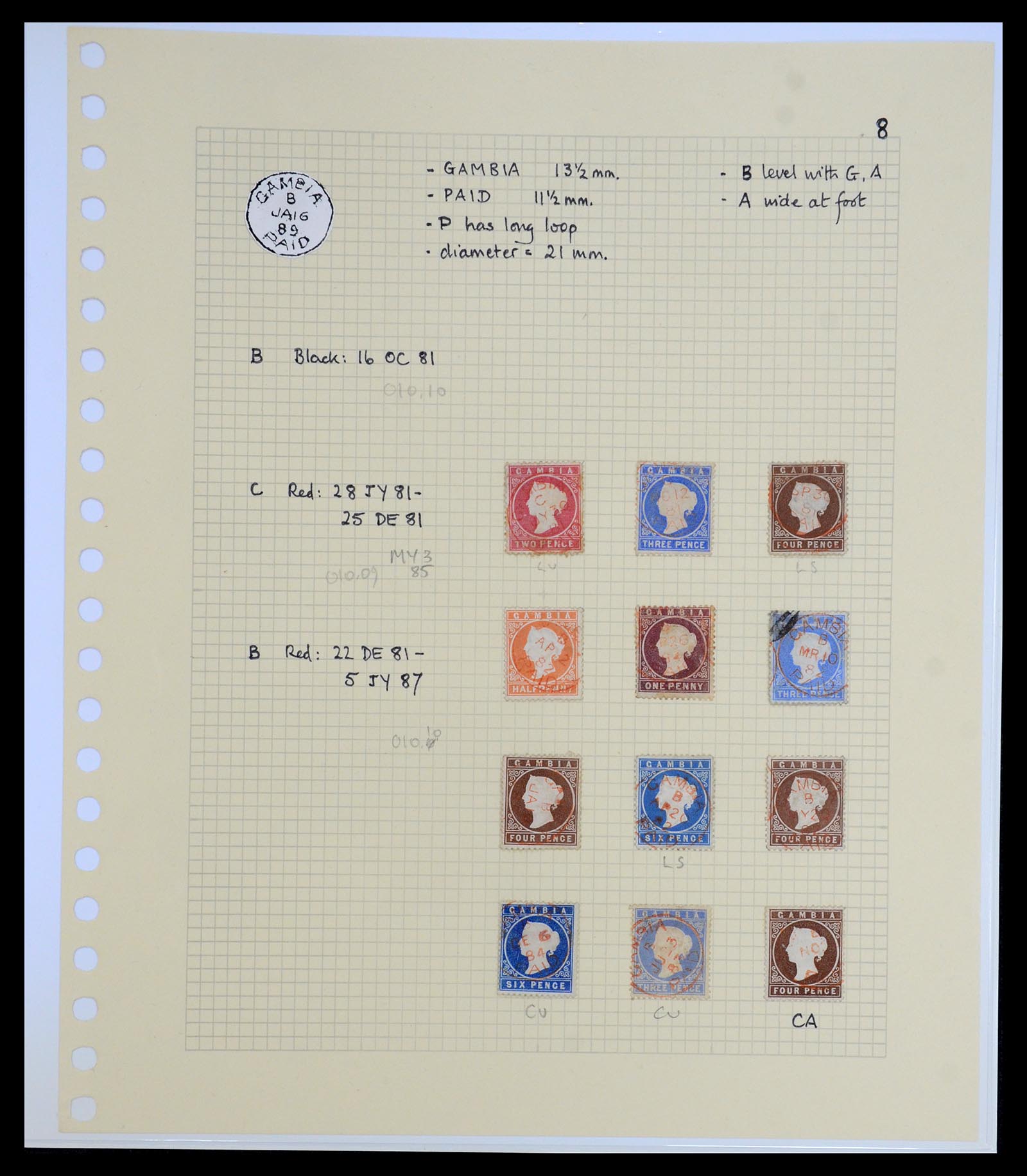 35181 001 - Postzegelverzameling 35181 Gambia stempels 1881-1897.
