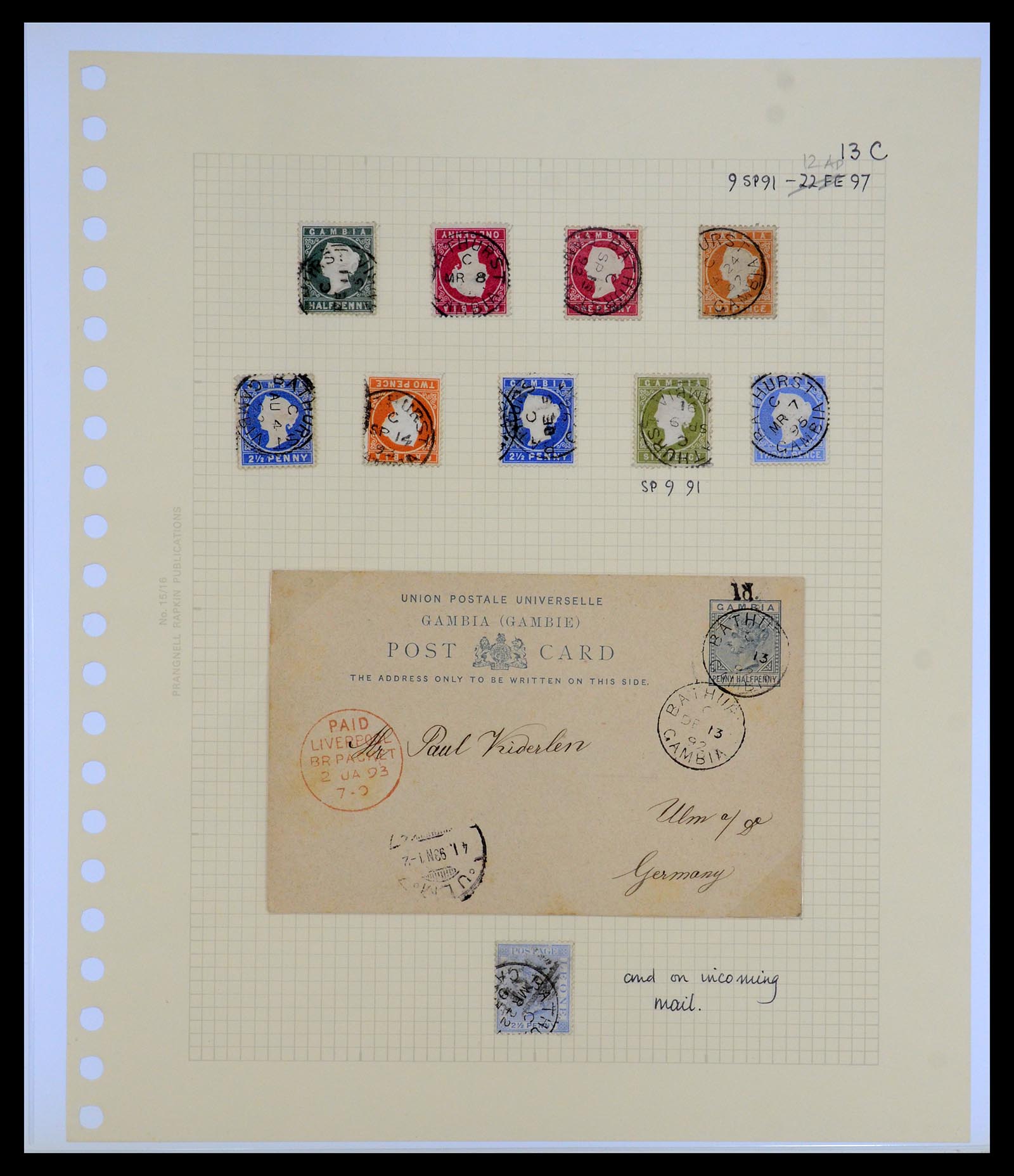 35181 005 - Postzegelverzameling 35181 Gambia stempels 1881-1897.
