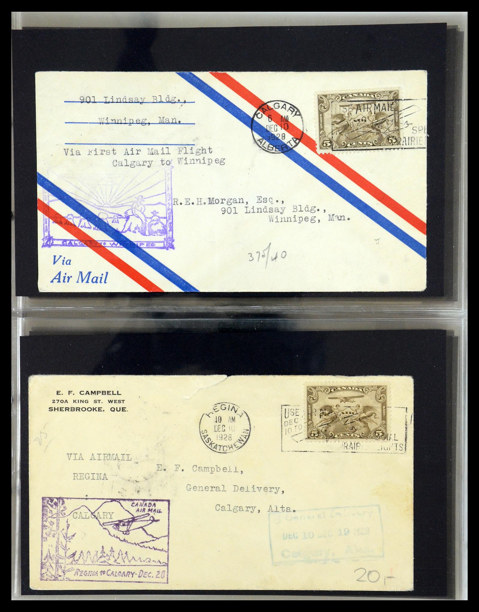 35338 008 - Postzegelverzameling 35338 Canada luchtpost brieven 1927-1950.