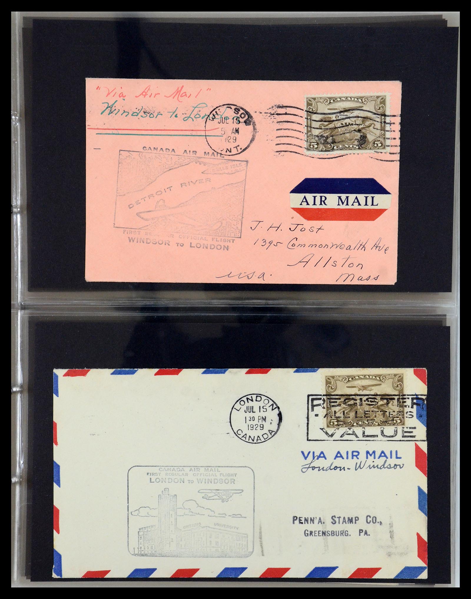 35338 026 - Postzegelverzameling 35338 Canada luchtpost brieven 1927-1950.