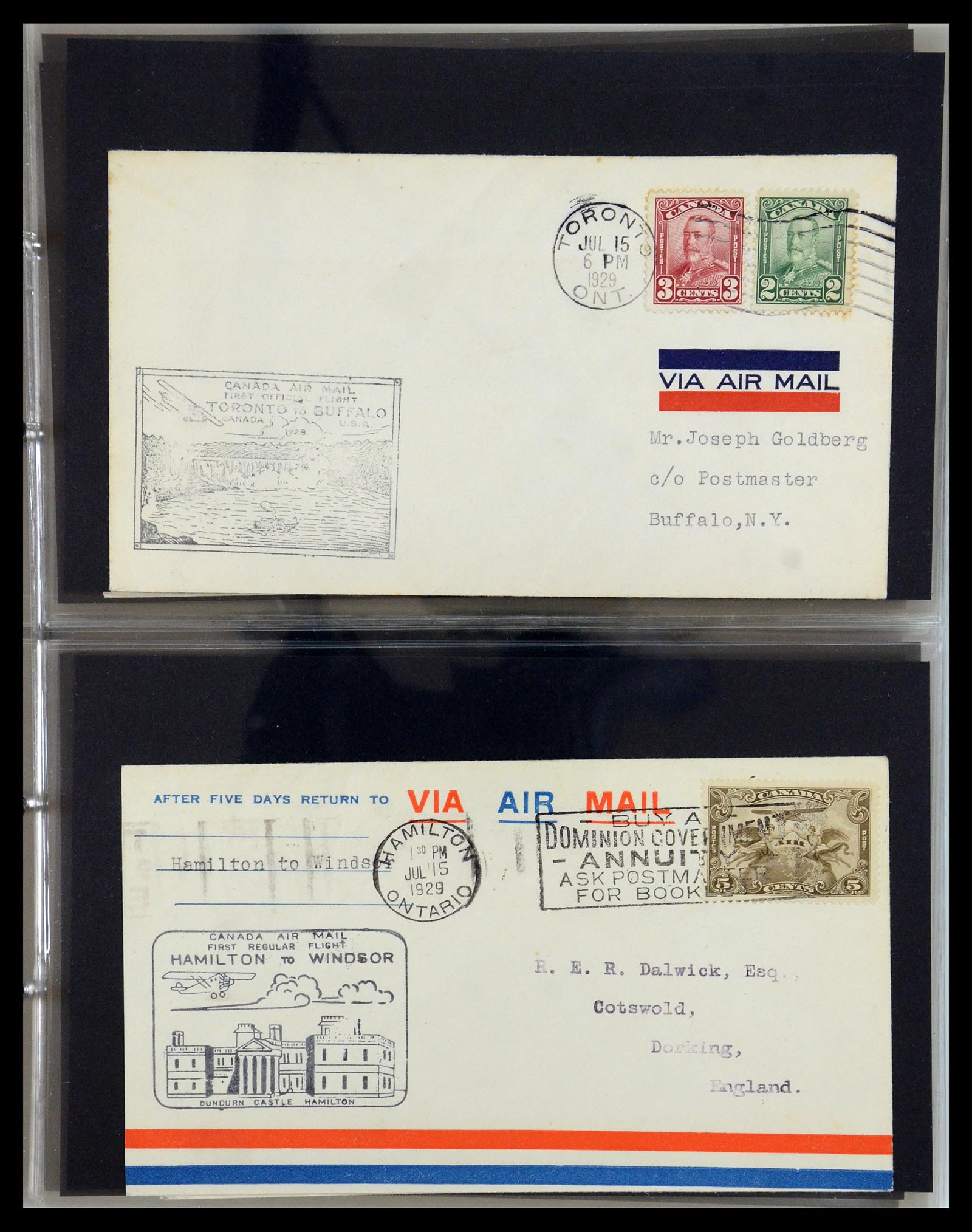 35338 028 - Postzegelverzameling 35338 Canada luchtpost brieven 1927-1950.