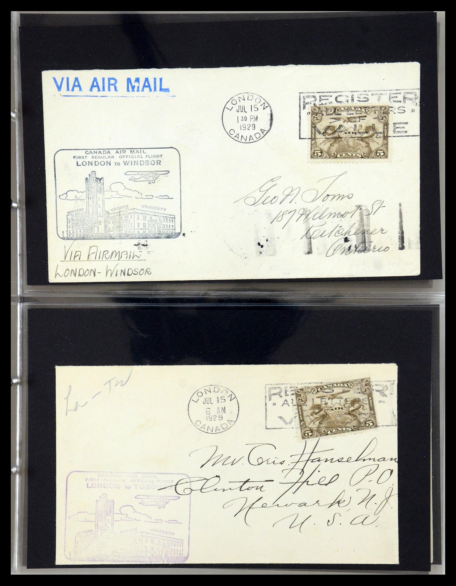 35338 029 - Postzegelverzameling 35338 Canada luchtpost brieven 1927-1950.