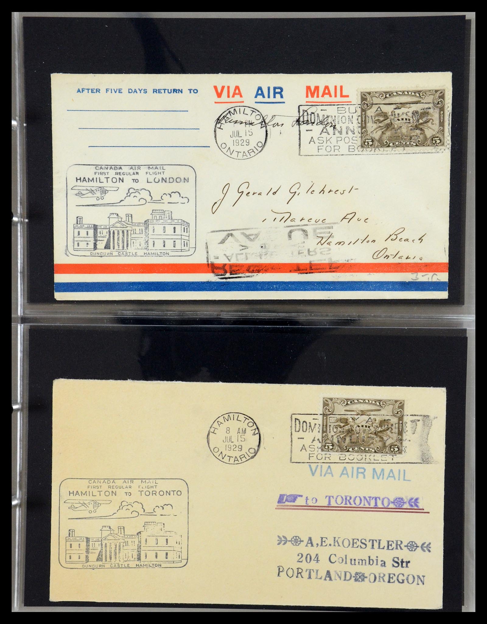 35338 035 - Postzegelverzameling 35338 Canada luchtpost brieven 1927-1950.