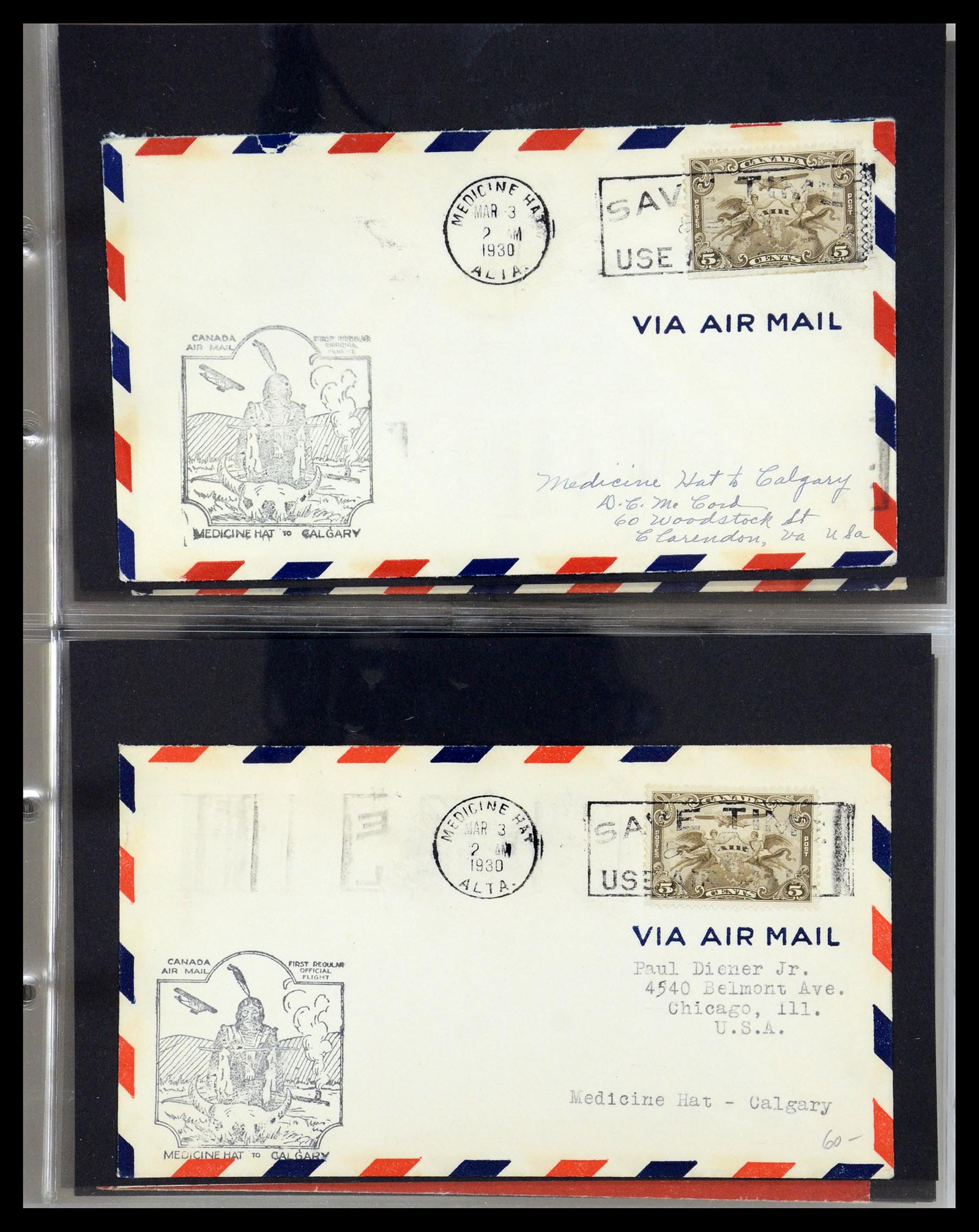 35338 067 - Postzegelverzameling 35338 Canada luchtpost brieven 1927-1950.