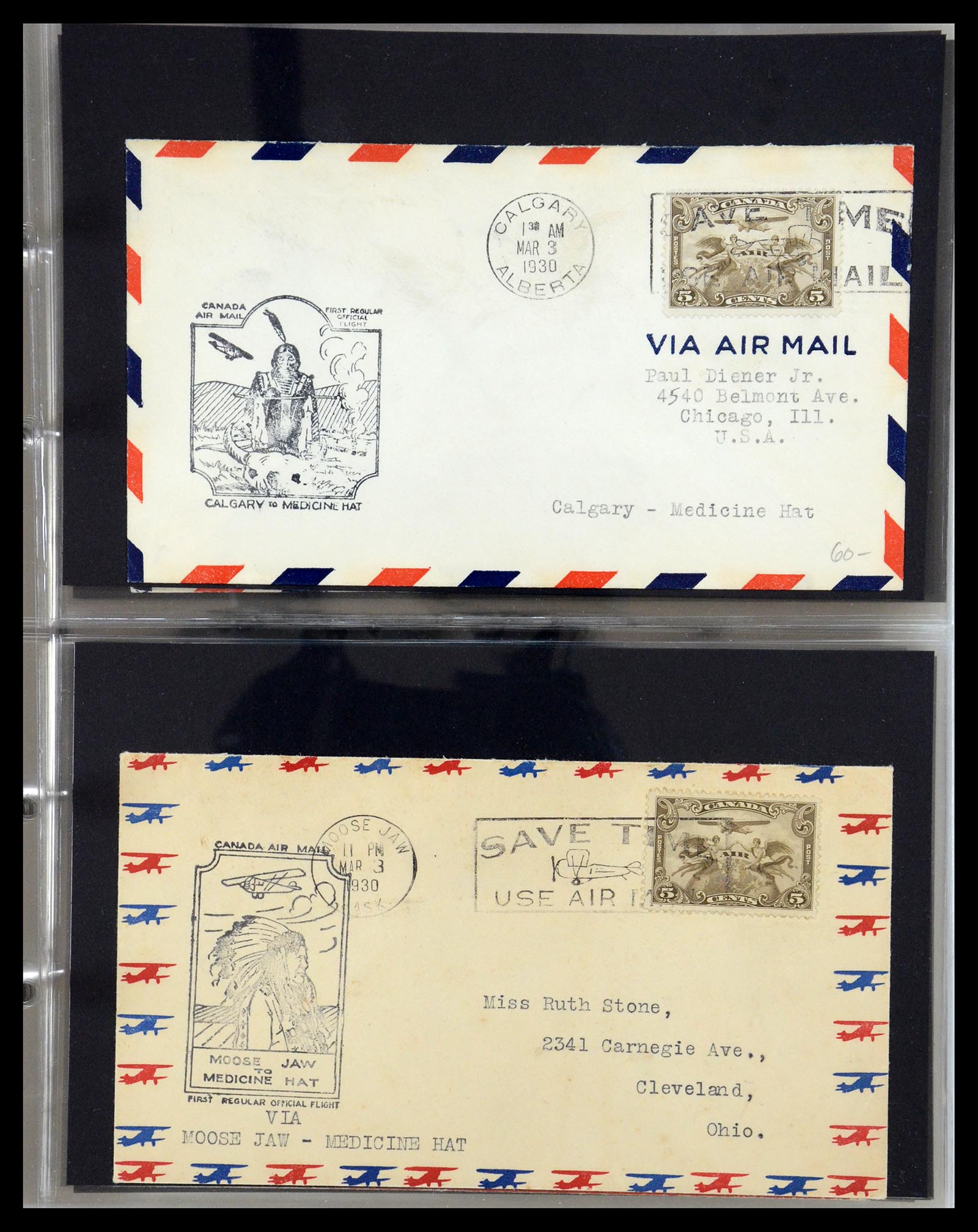 35338 068 - Postzegelverzameling 35338 Canada luchtpost brieven 1927-1950.