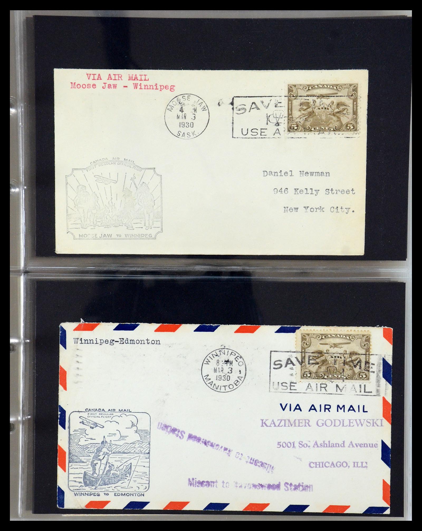 35338 070 - Postzegelverzameling 35338 Canada luchtpost brieven 1927-1950.