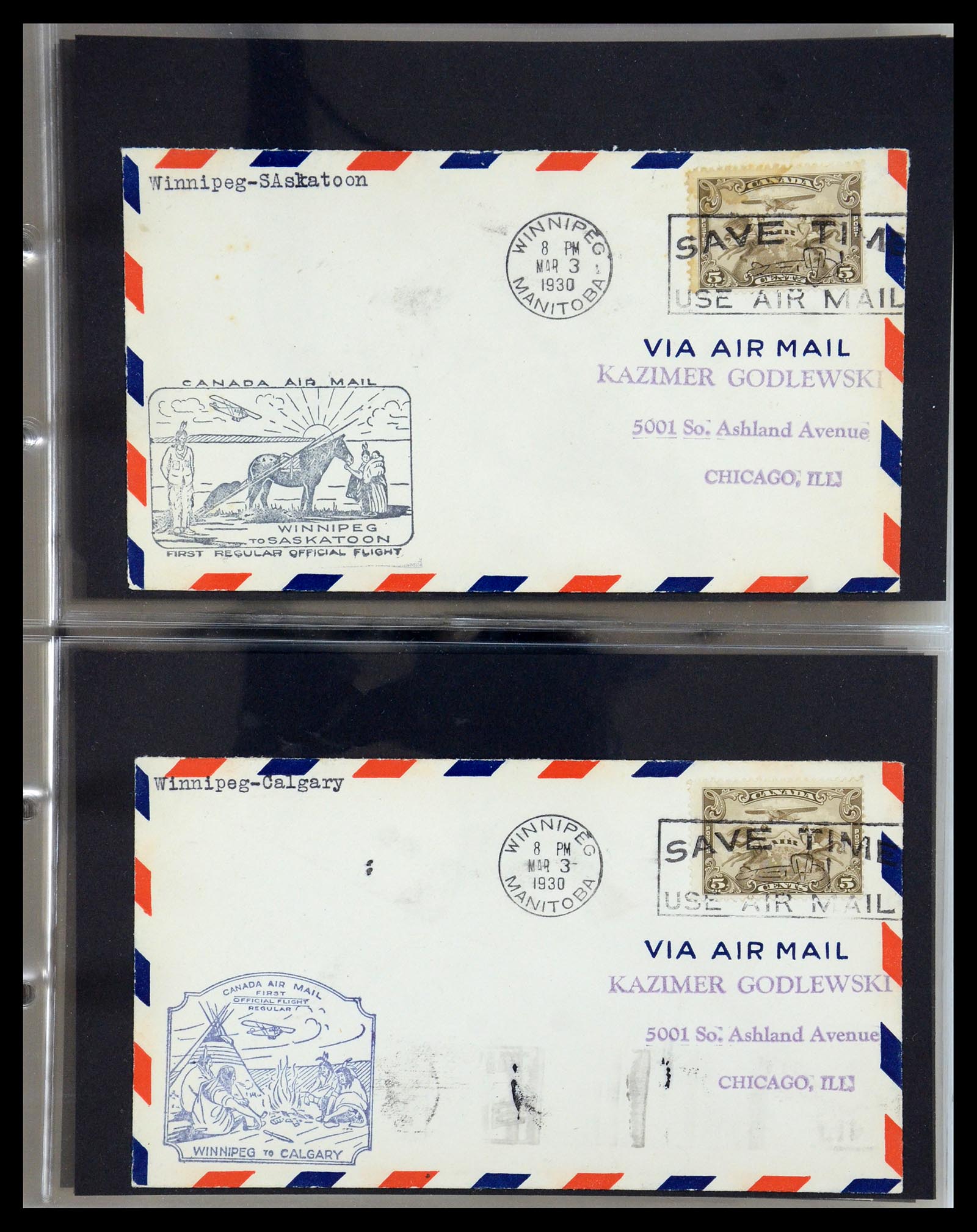 35338 071 - Postzegelverzameling 35338 Canada luchtpost brieven 1927-1950.
