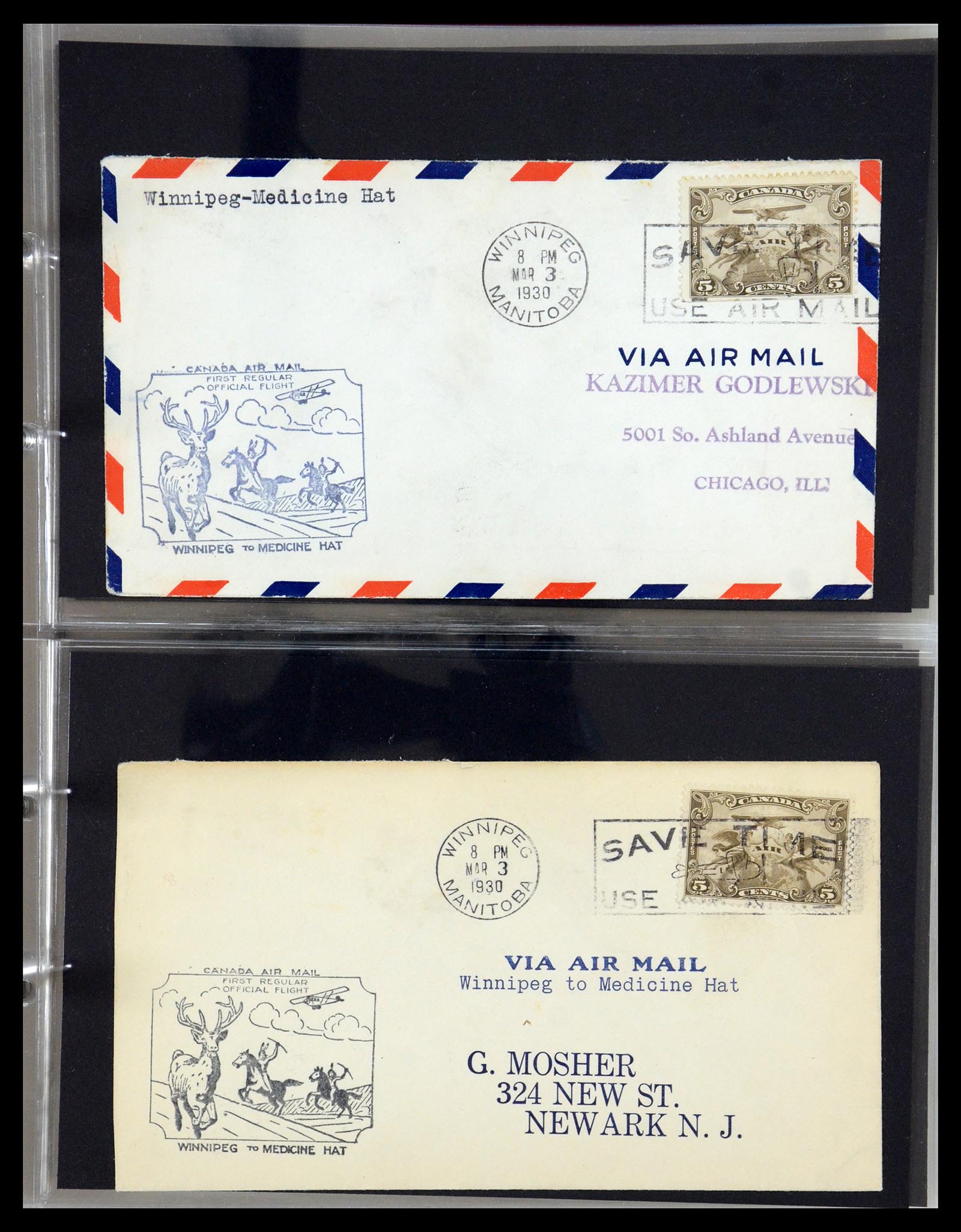 35338 072 - Postzegelverzameling 35338 Canada luchtpost brieven 1927-1950.