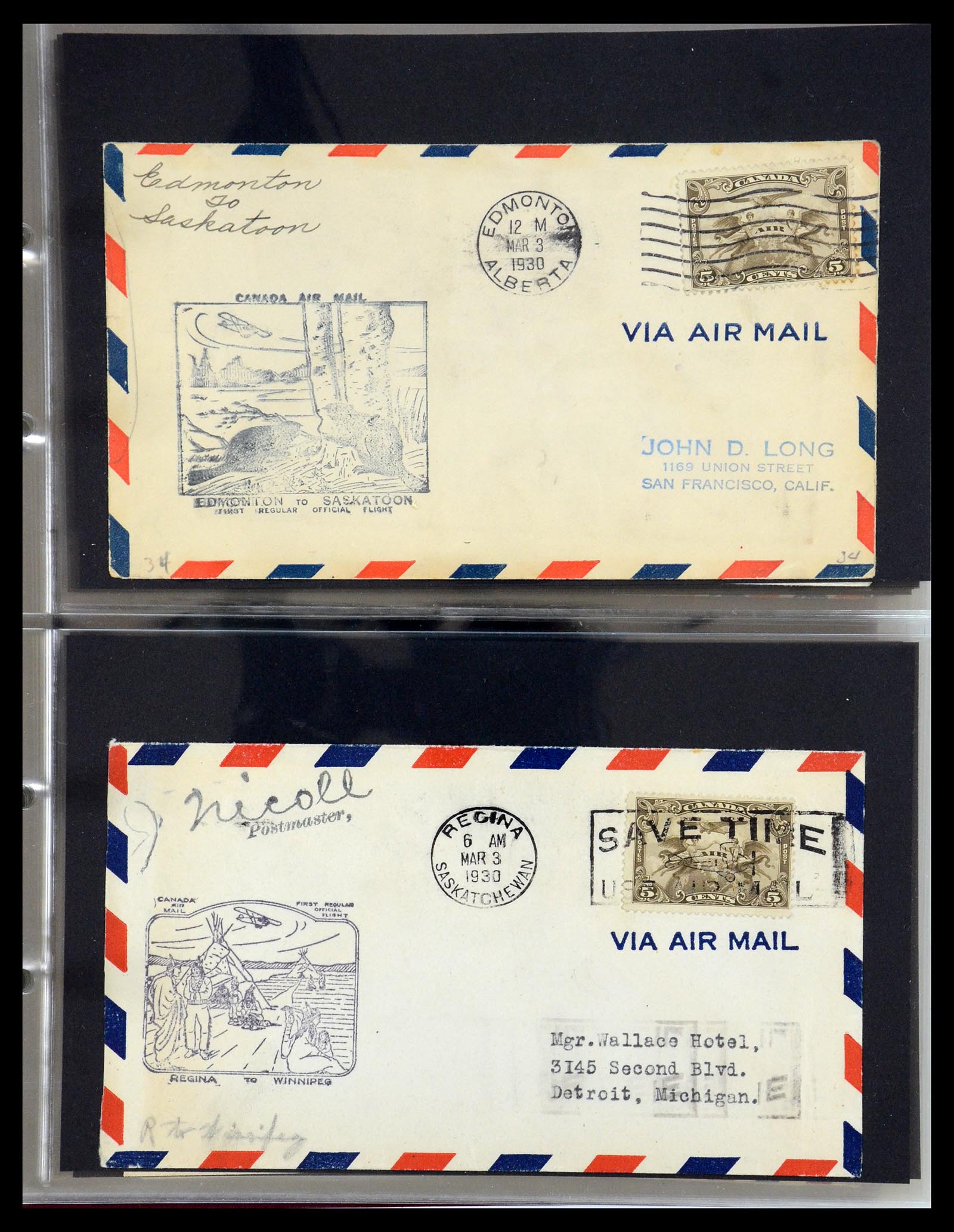35338 075 - Postzegelverzameling 35338 Canada luchtpost brieven 1927-1950.