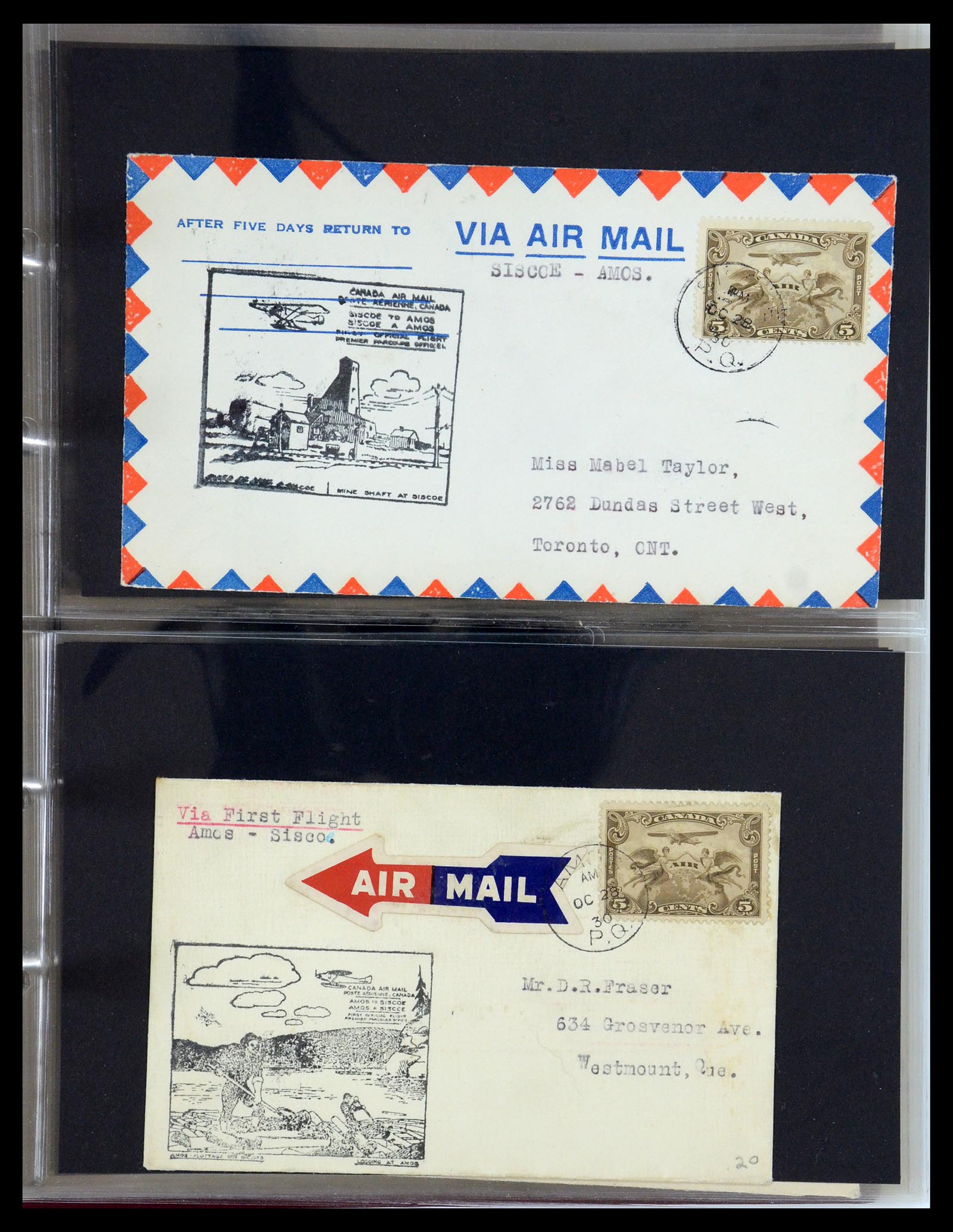 35338 083 - Postzegelverzameling 35338 Canada luchtpost brieven 1927-1950.
