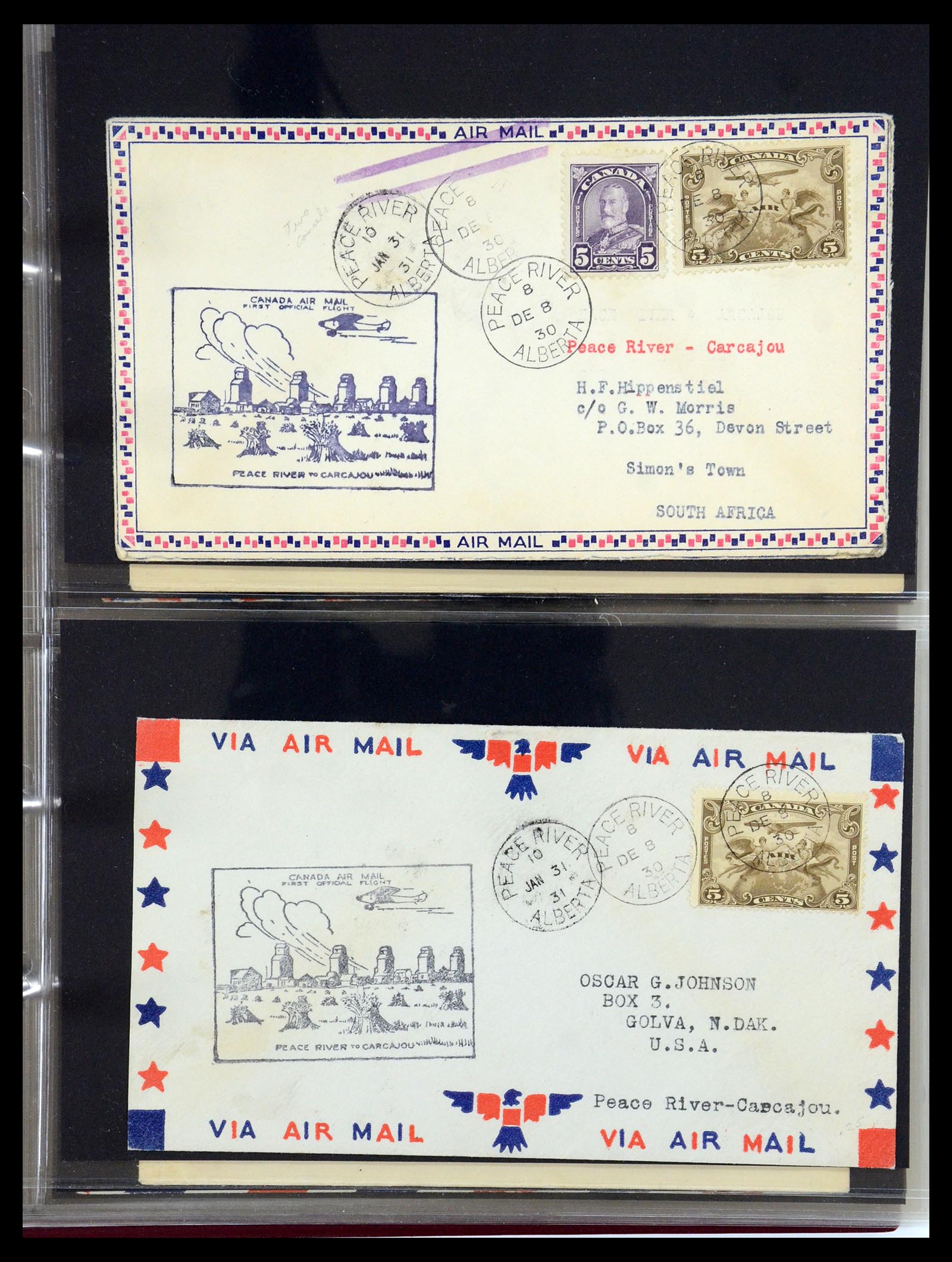 35338 085 - Postzegelverzameling 35338 Canada luchtpost brieven 1927-1950.