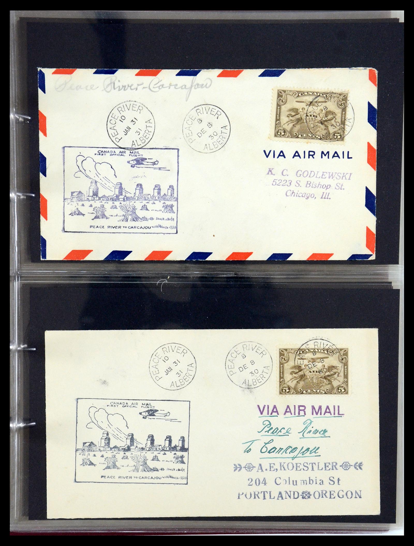 35338 086 - Postzegelverzameling 35338 Canada luchtpost brieven 1927-1950.