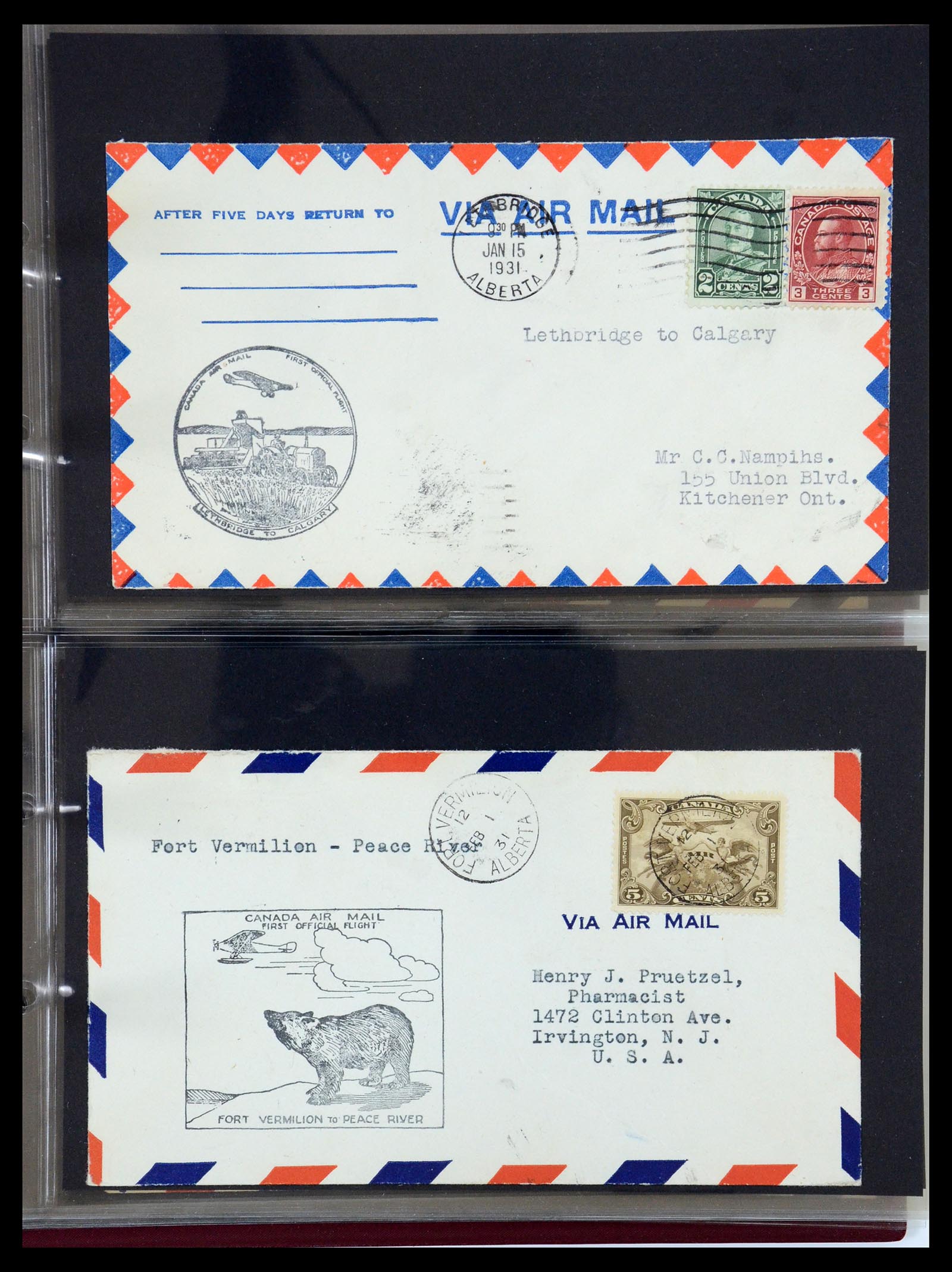 35338 088 - Postzegelverzameling 35338 Canada luchtpost brieven 1927-1950.