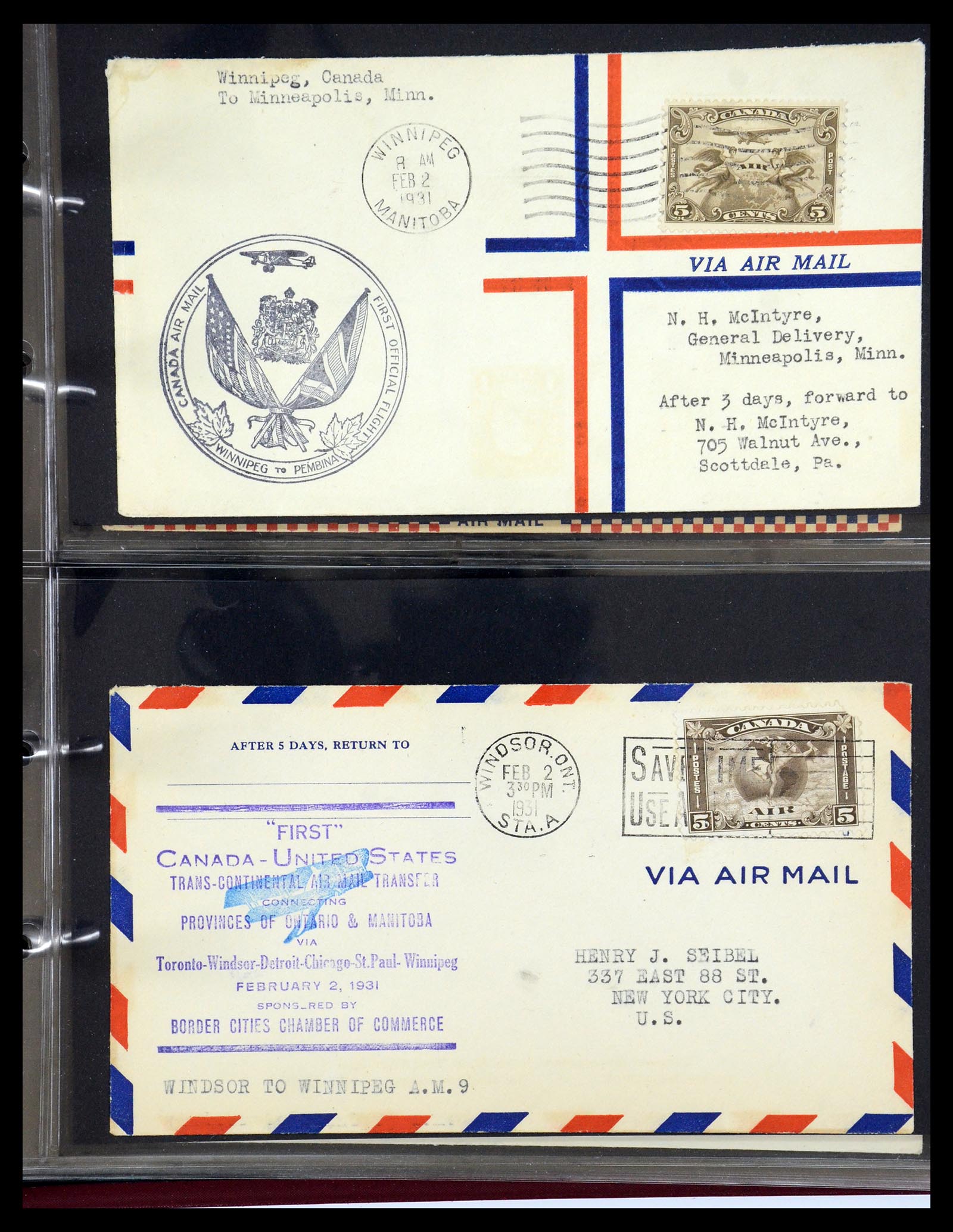 35338 090 - Postzegelverzameling 35338 Canada luchtpost brieven 1927-1950.