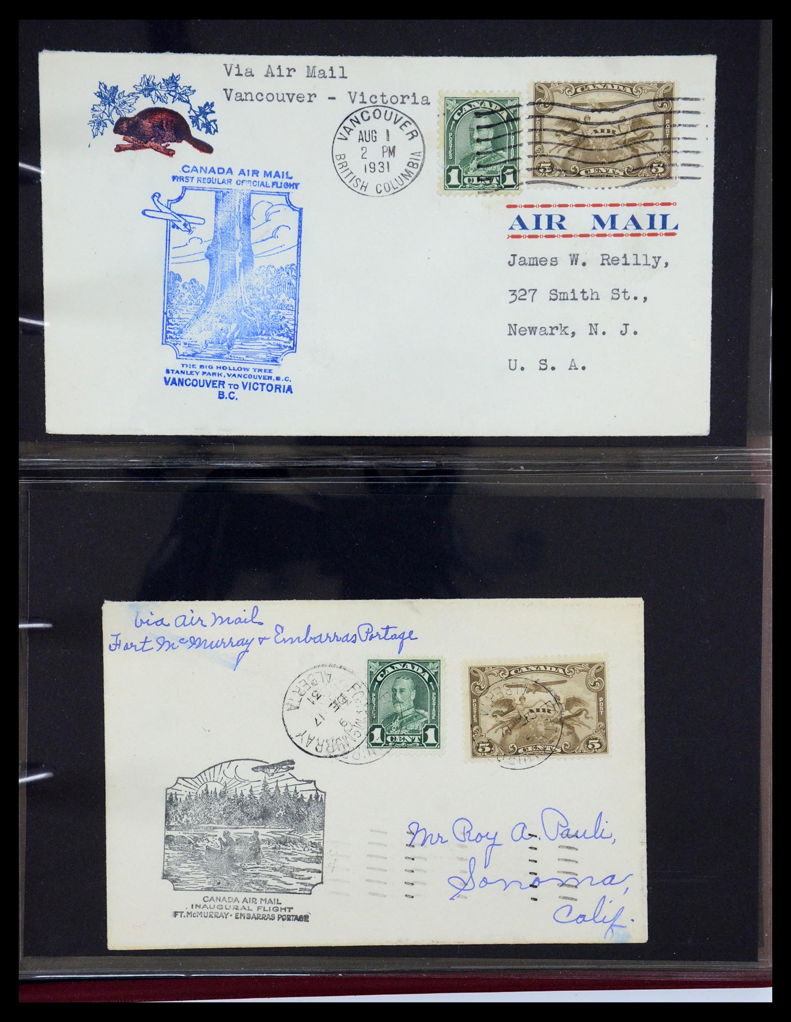 35338 095 - Postzegelverzameling 35338 Canada luchtpost brieven 1927-1950.