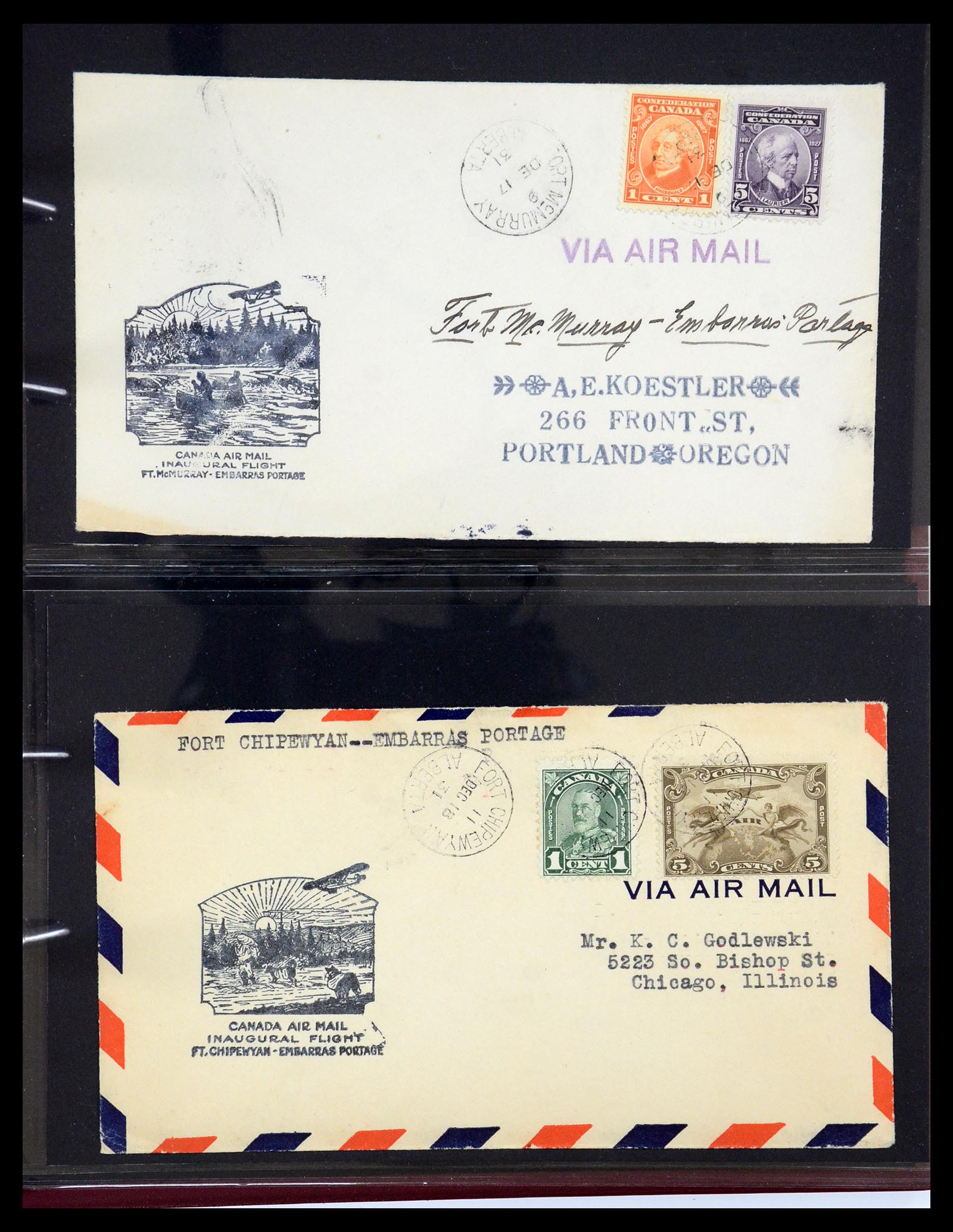 35338 097 - Postzegelverzameling 35338 Canada luchtpost brieven 1927-1950.