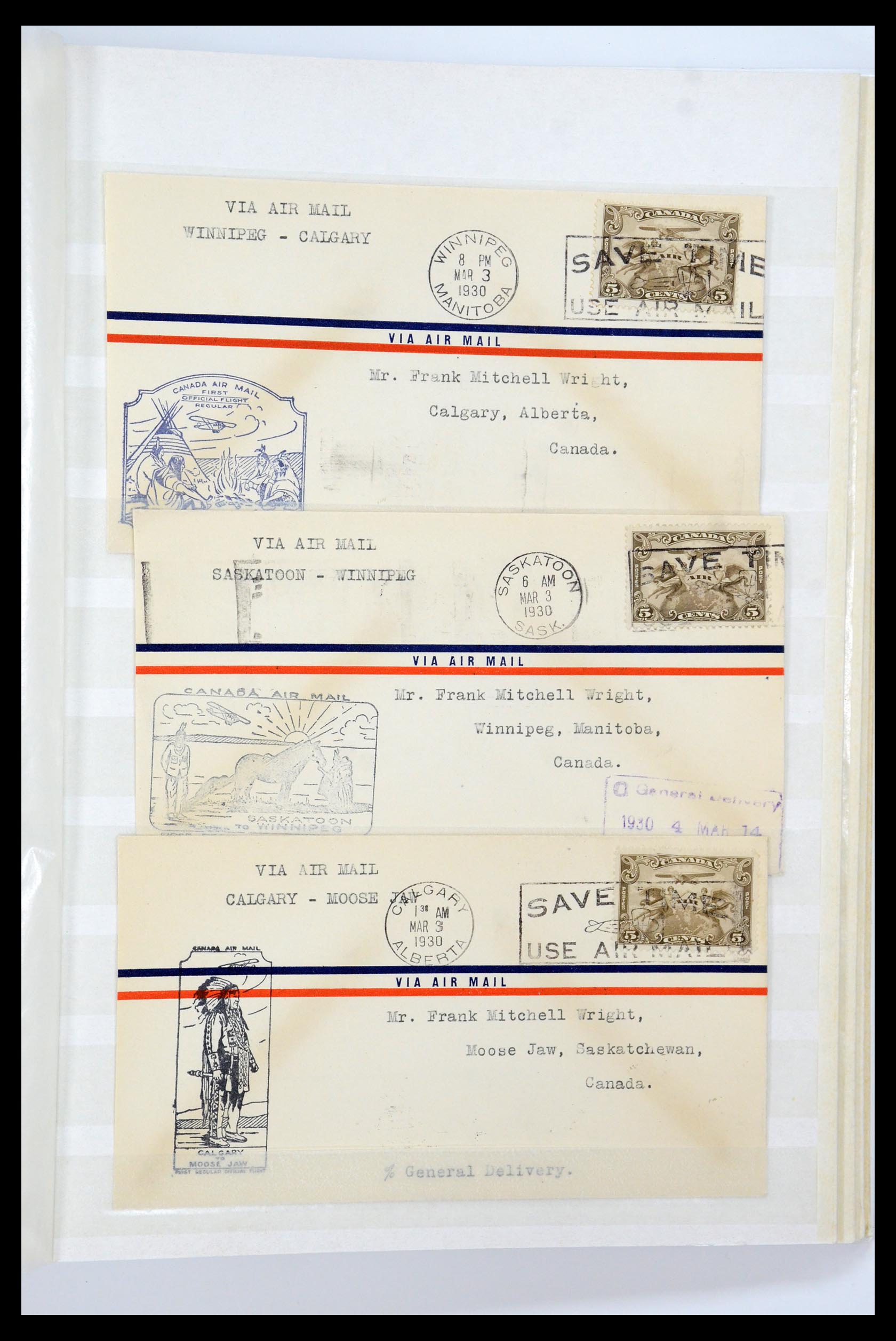 35338 334 - Postzegelverzameling 35338 Canada luchtpost brieven 1927-1950.