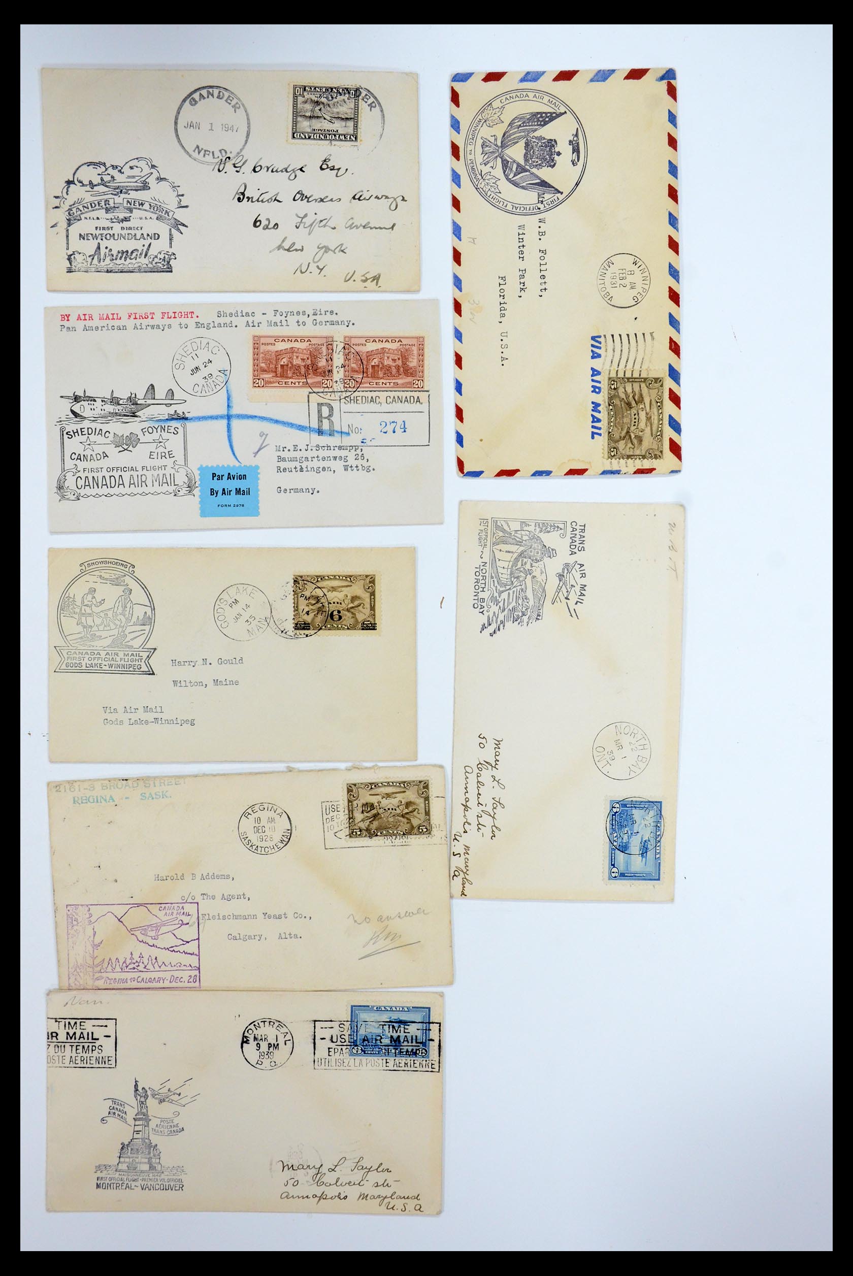 35338 342 - Postzegelverzameling 35338 Canada luchtpost brieven 1927-1950.