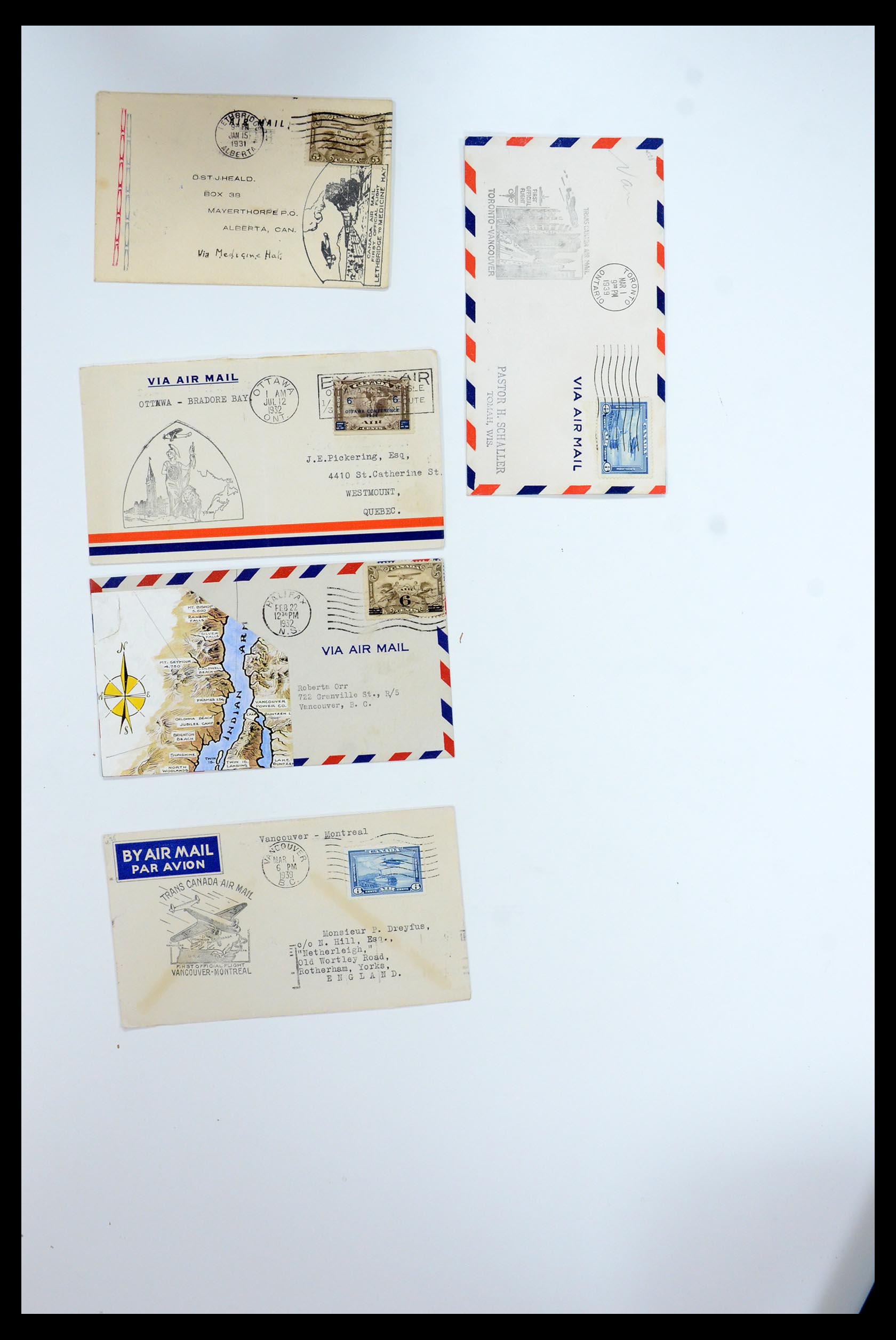 35338 361 - Postzegelverzameling 35338 Canada luchtpost brieven 1927-1950.