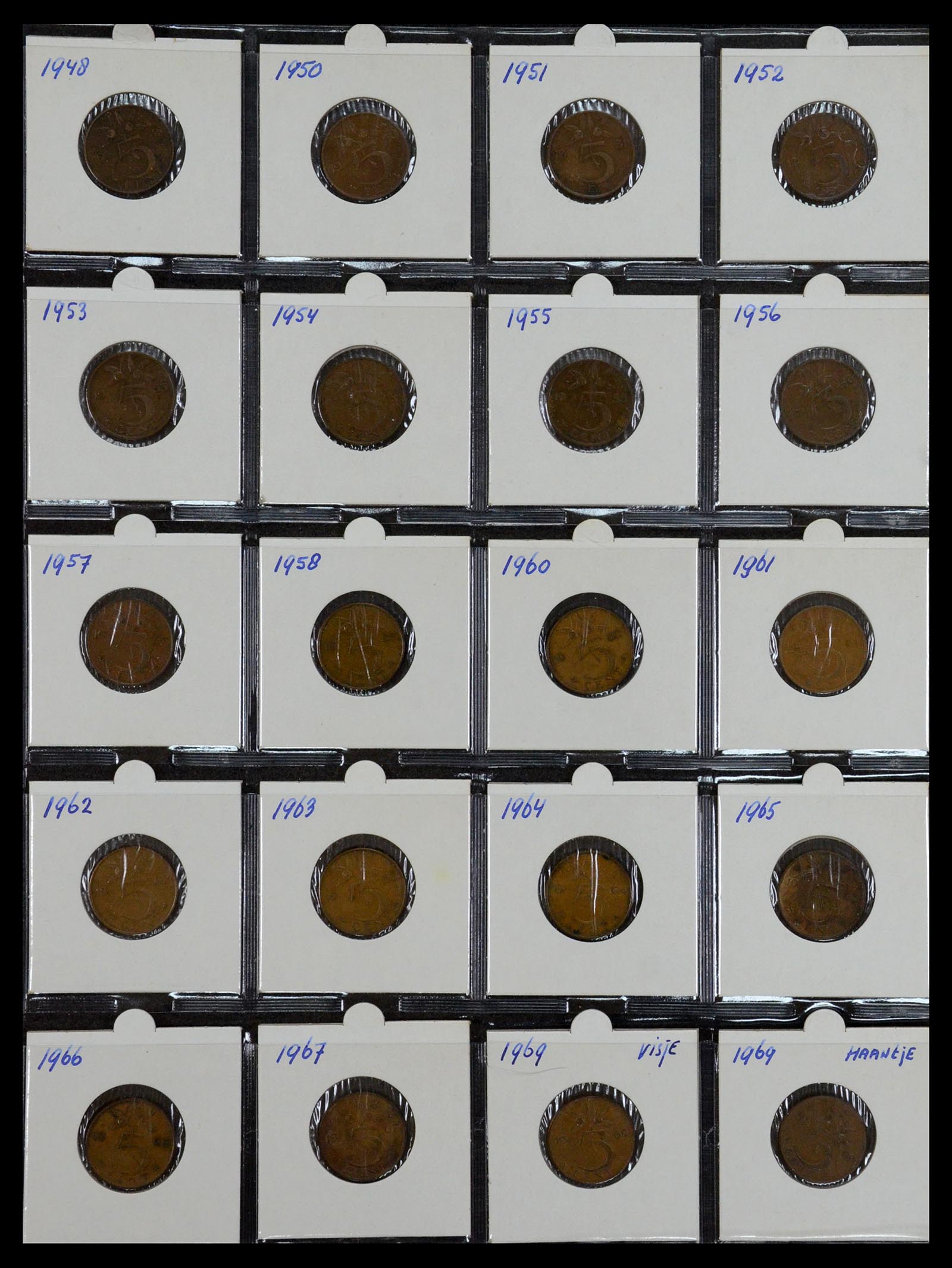 35381 005 - Postzegelverzameling 35381 Nederland munten 1948-2001.