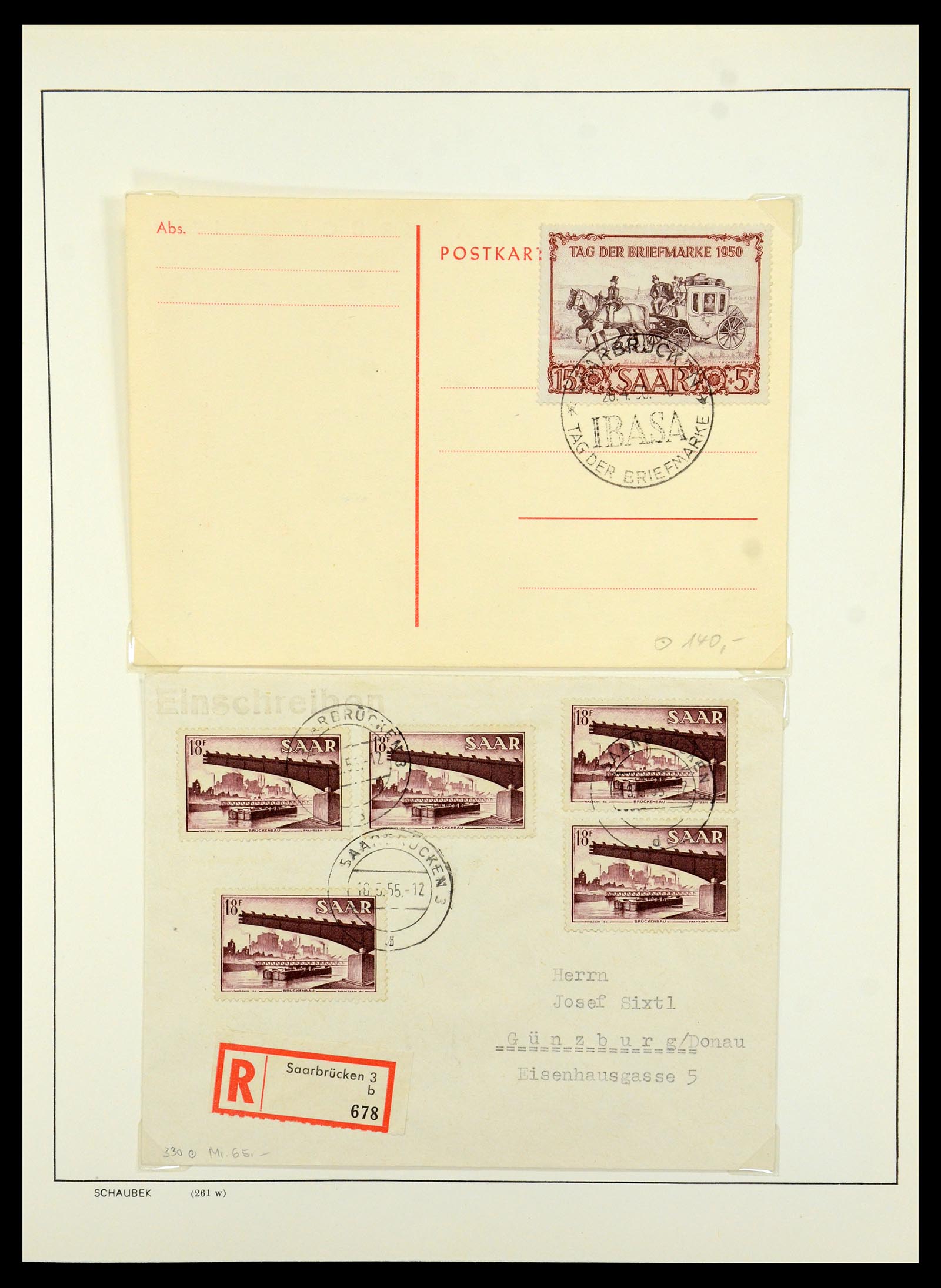 35483 003 - Postzegelverzameling 35483 Saar brieven en FDC's 1948-1959.