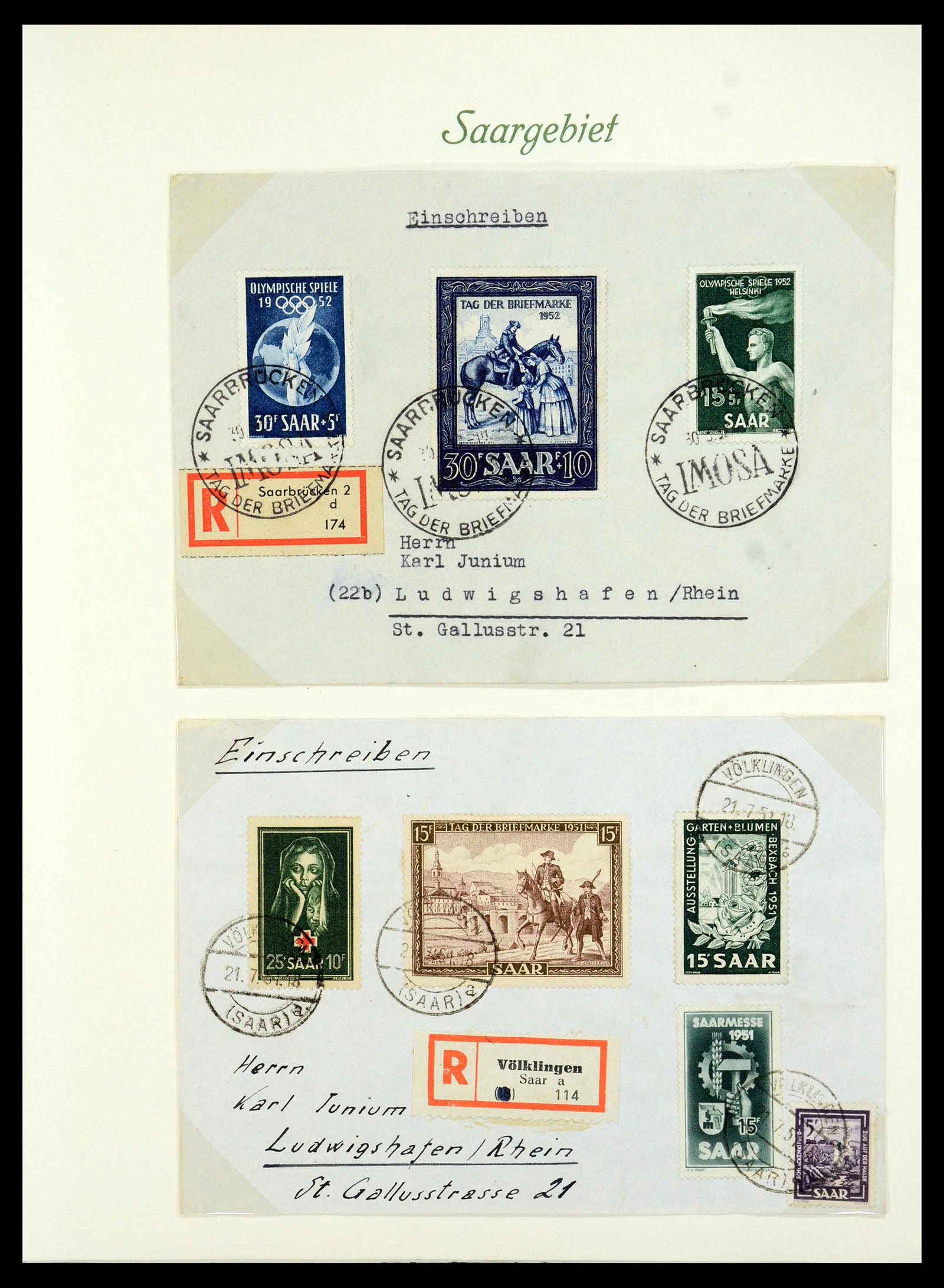 35483 004 - Postzegelverzameling 35483 Saar brieven en FDC's 1948-1959.