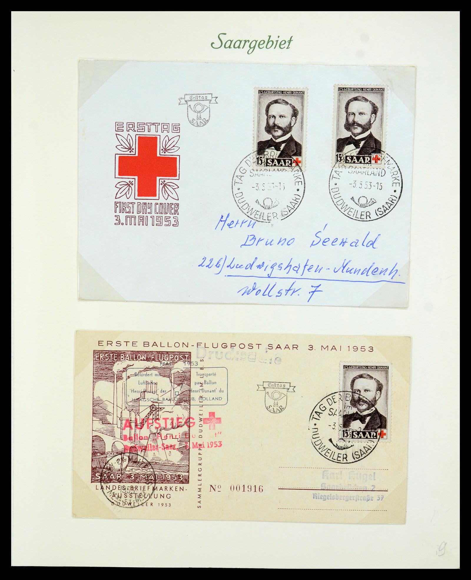35483 011 - Postzegelverzameling 35483 Saar brieven en FDC's 1948-1959.