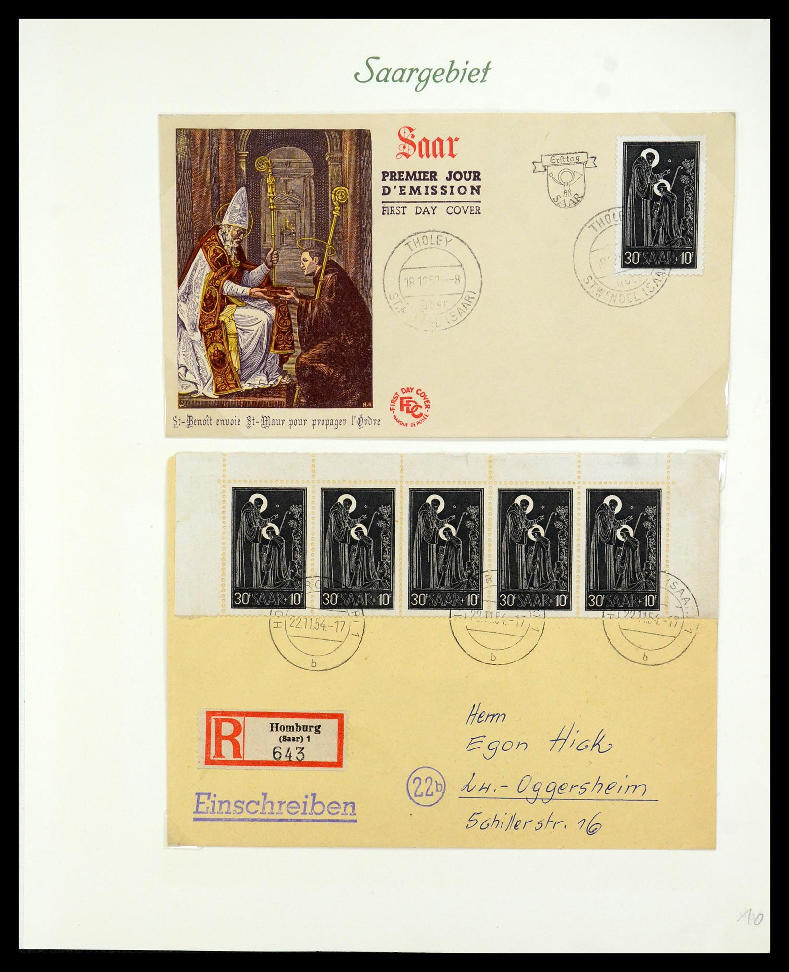 35483 012 - Postzegelverzameling 35483 Saar brieven en FDC's 1948-1959.