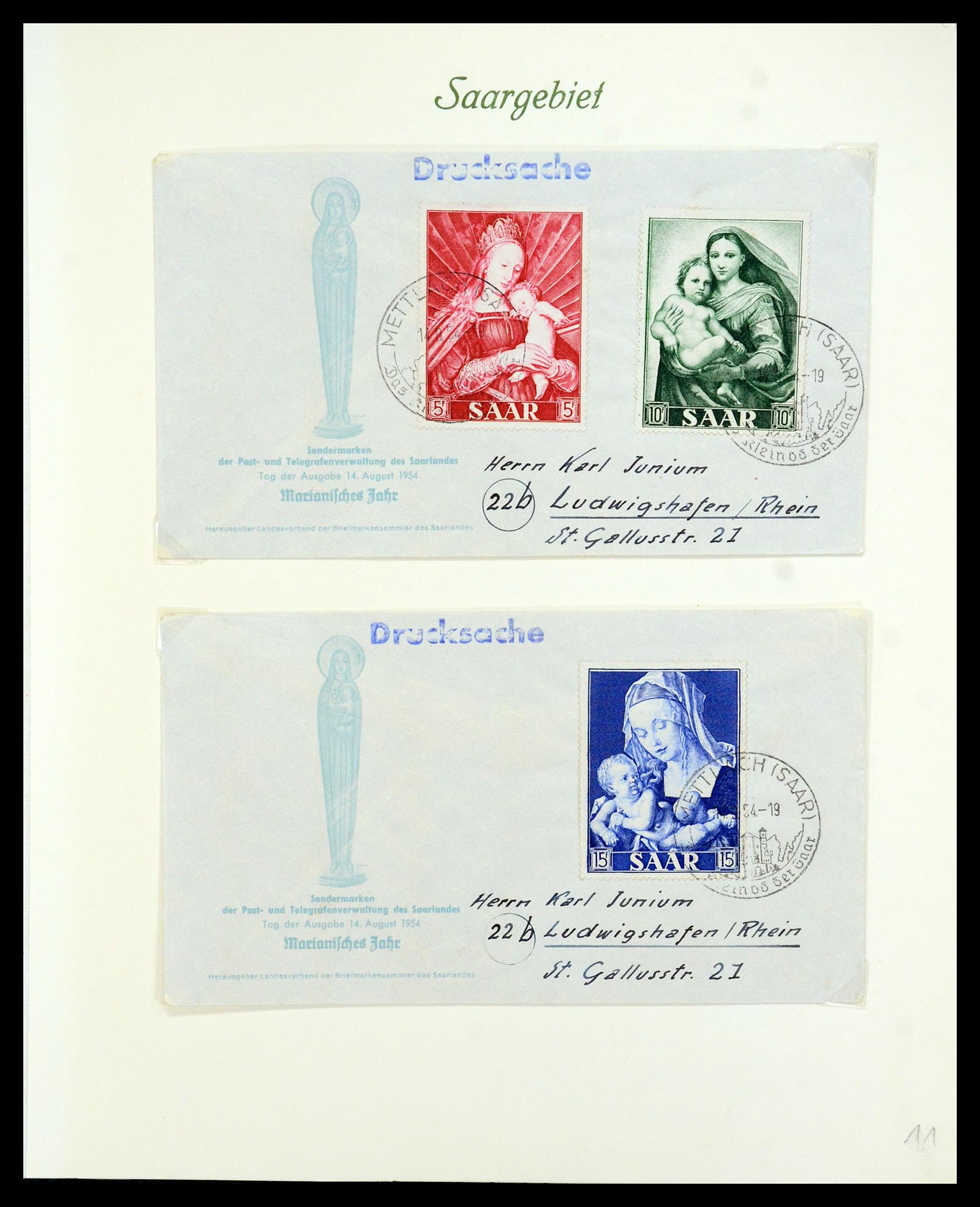 35483 013 - Postzegelverzameling 35483 Saar brieven en FDC's 1948-1959.
