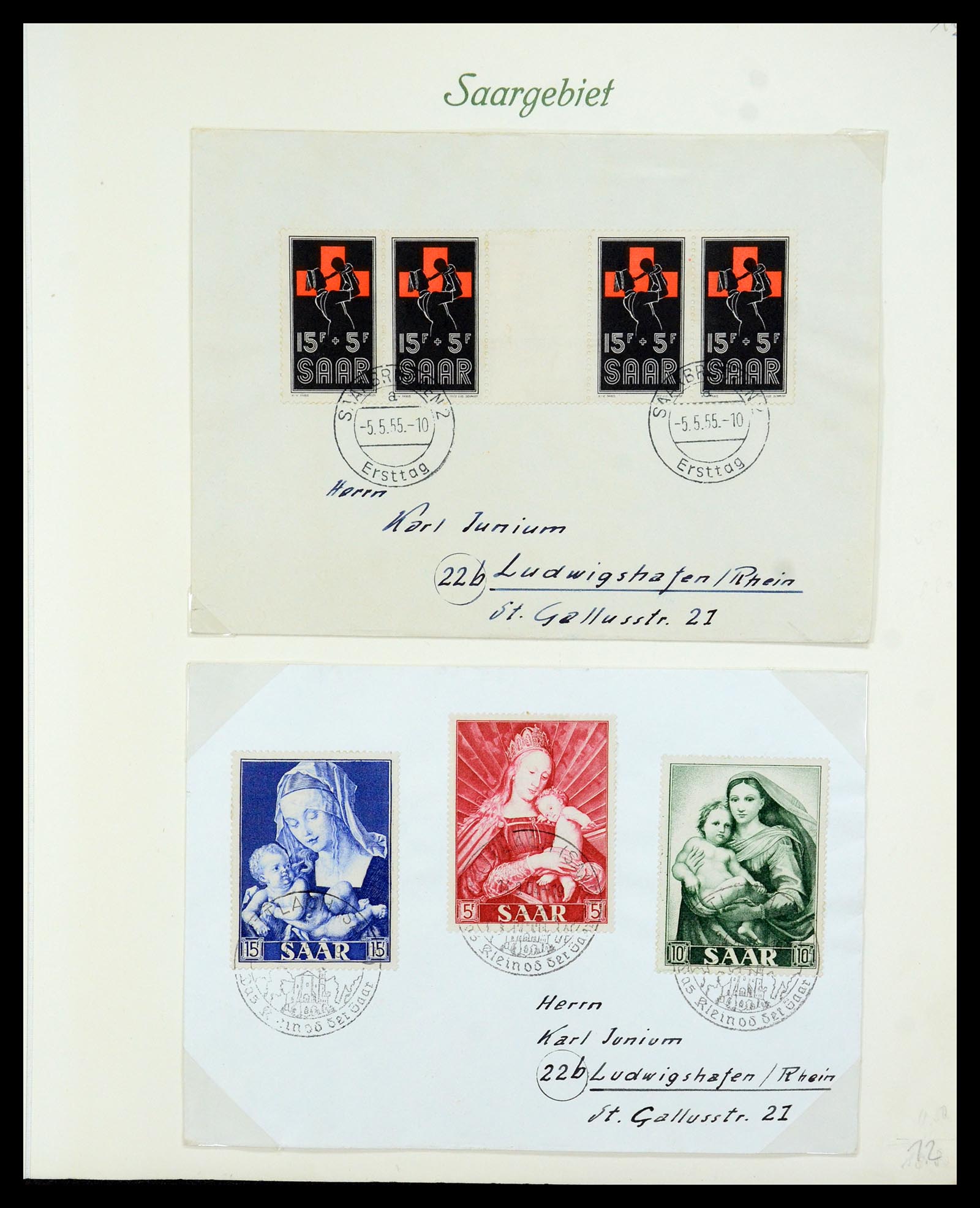 35483 014 - Postzegelverzameling 35483 Saar brieven en FDC's 1948-1959.
