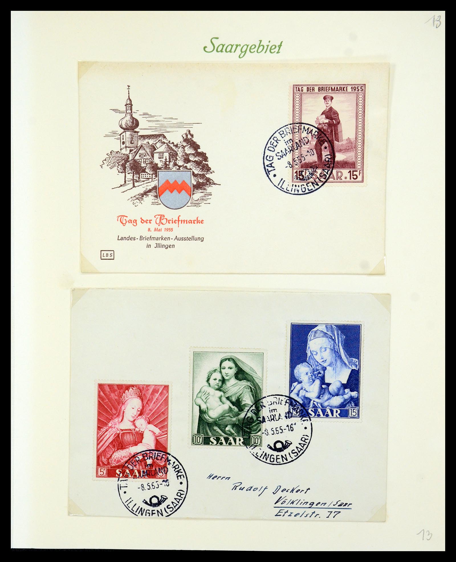 35483 015 - Postzegelverzameling 35483 Saar brieven en FDC's 1948-1959.