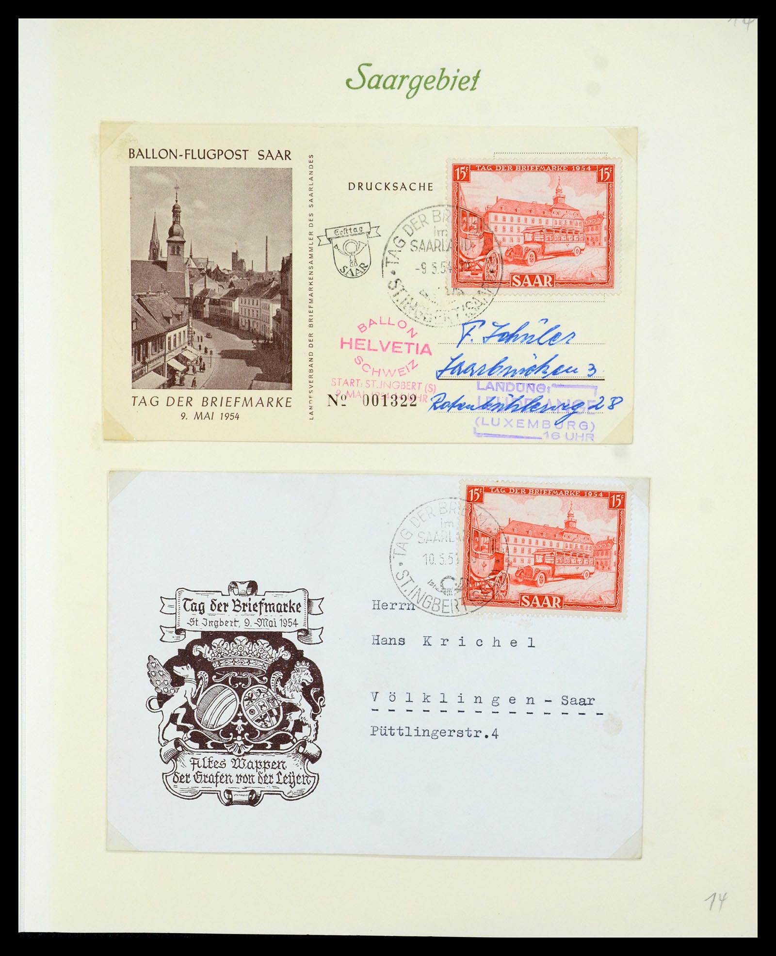 35483 016 - Postzegelverzameling 35483 Saar brieven en FDC's 1948-1959.