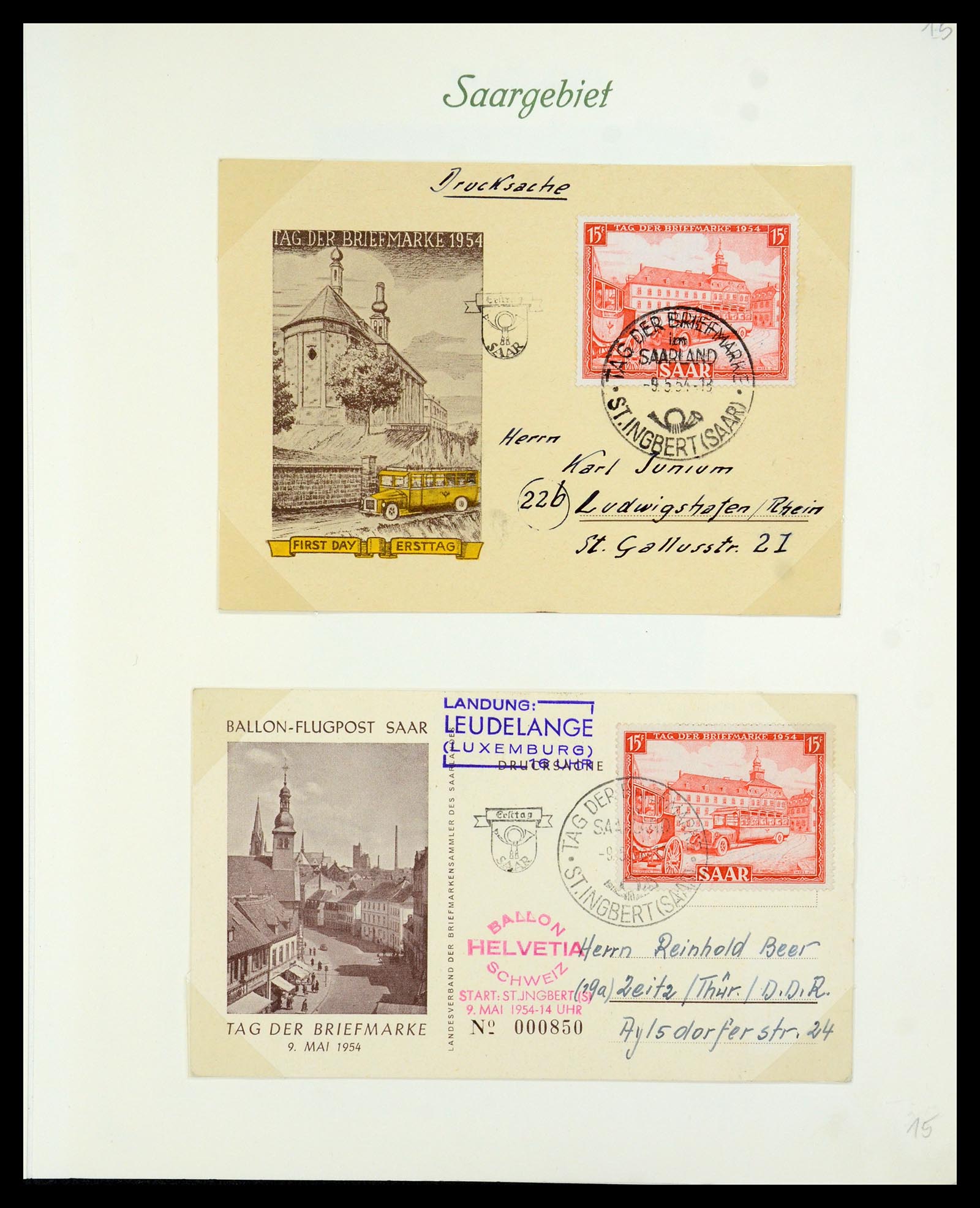 35483 017 - Postzegelverzameling 35483 Saar brieven en FDC's 1948-1959.
