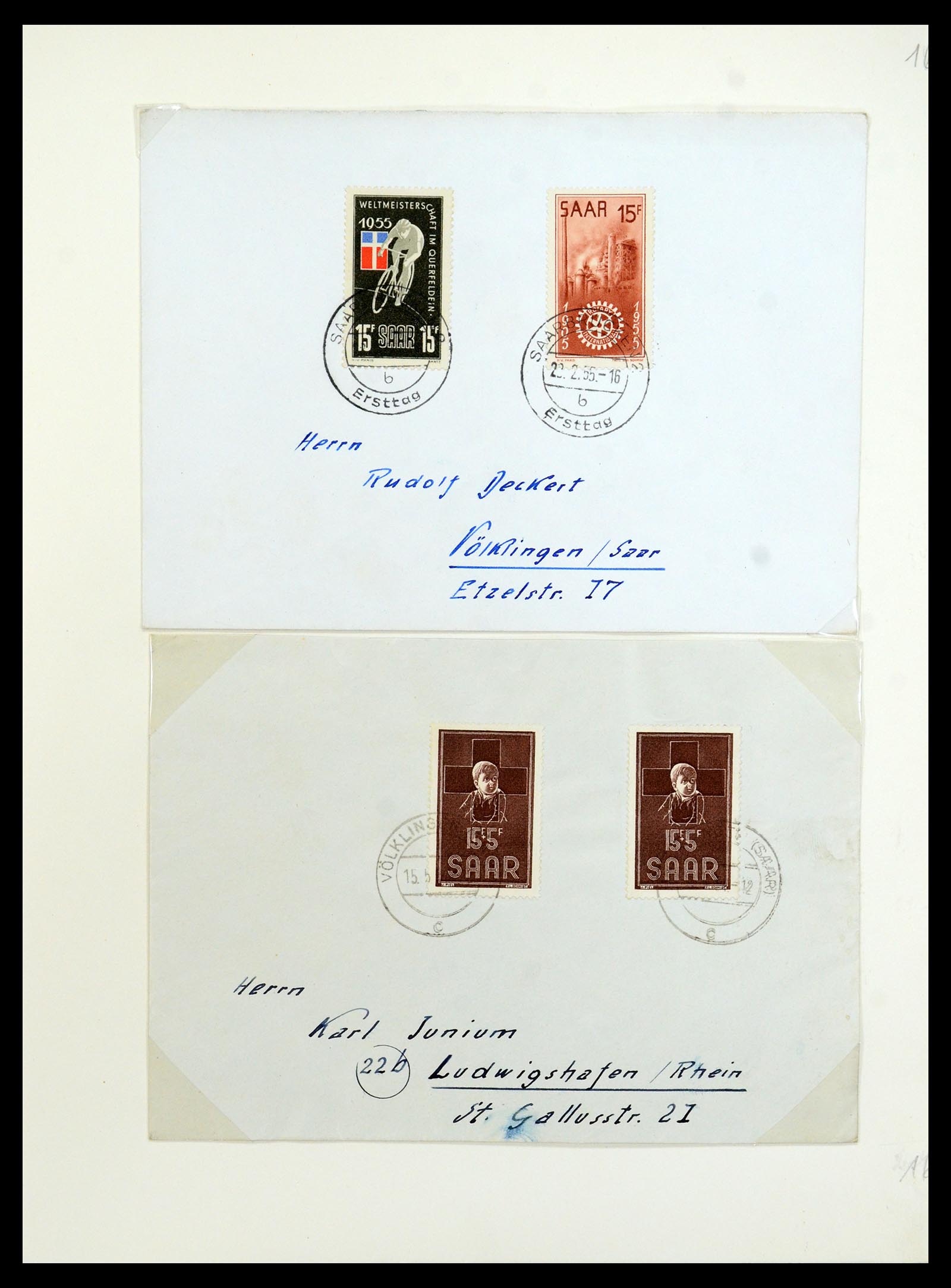 35483 019 - Postzegelverzameling 35483 Saar brieven en FDC's 1948-1959.
