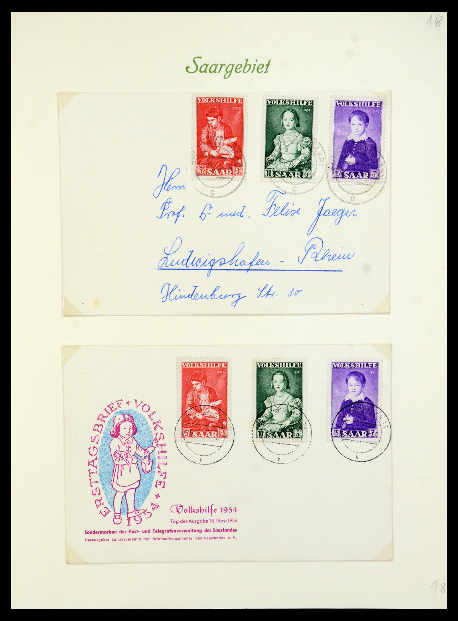 35483 021 - Postzegelverzameling 35483 Saar brieven en FDC's 1948-1959.