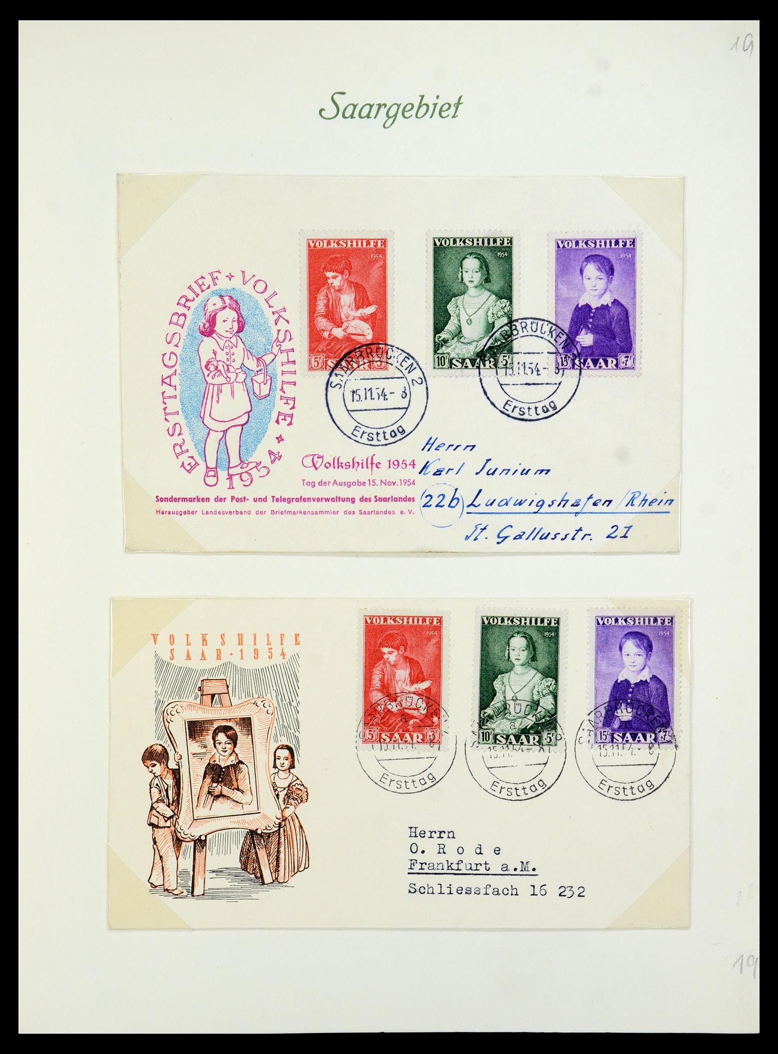 35483 022 - Postzegelverzameling 35483 Saar brieven en FDC's 1948-1959.