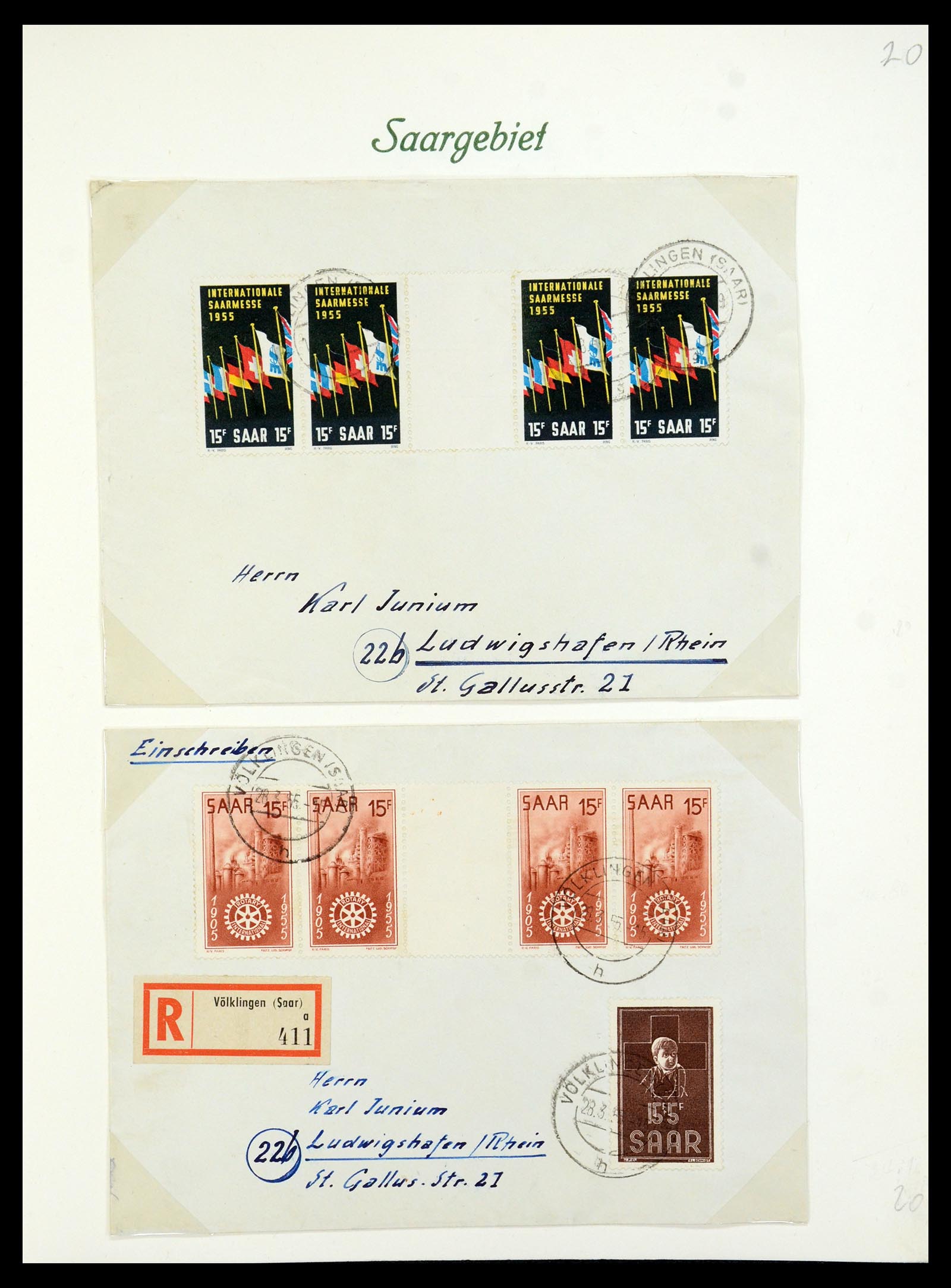 35483 023 - Postzegelverzameling 35483 Saar brieven en FDC's 1948-1959.