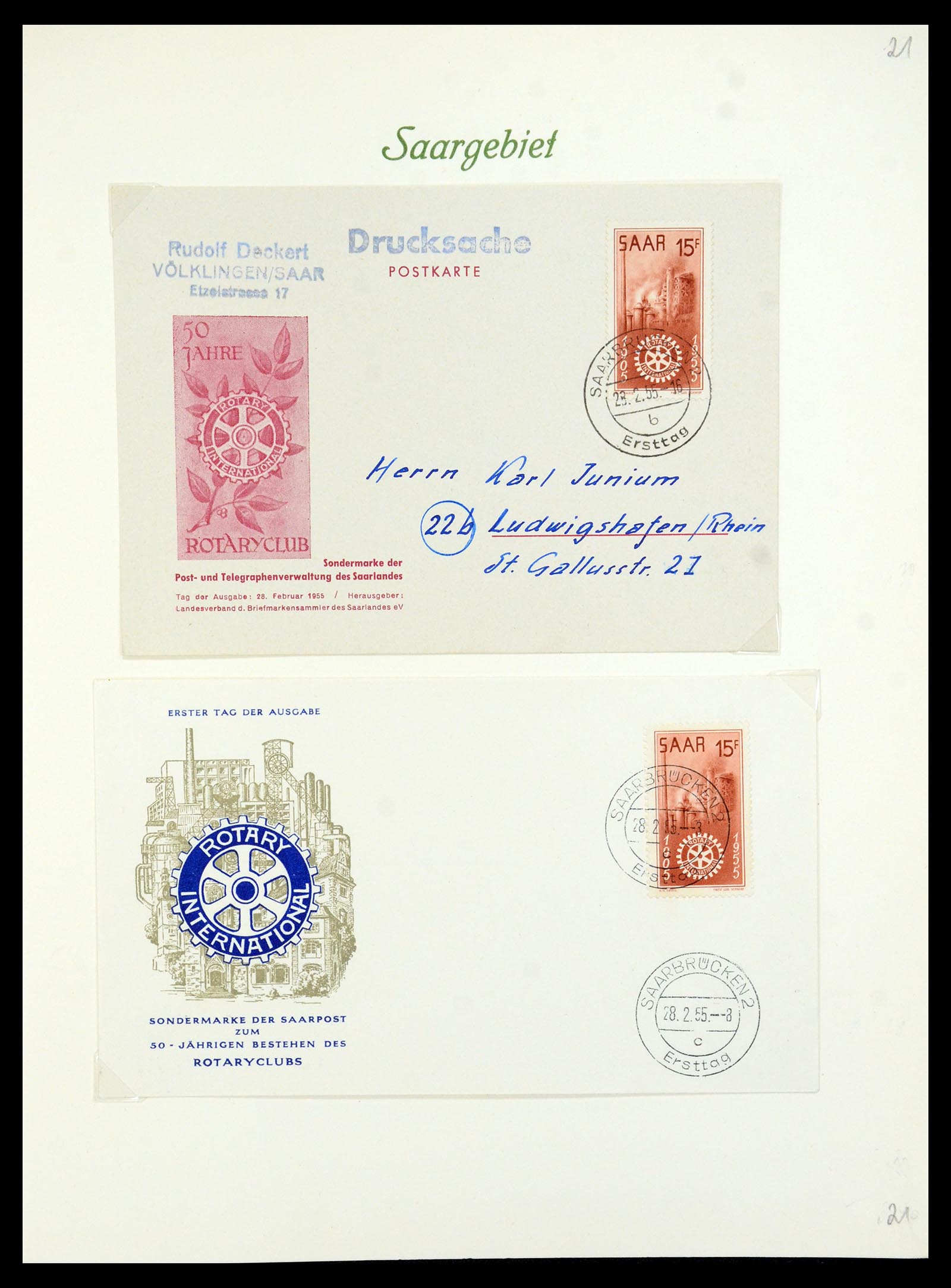 35483 024 - Postzegelverzameling 35483 Saar brieven en FDC's 1948-1959.