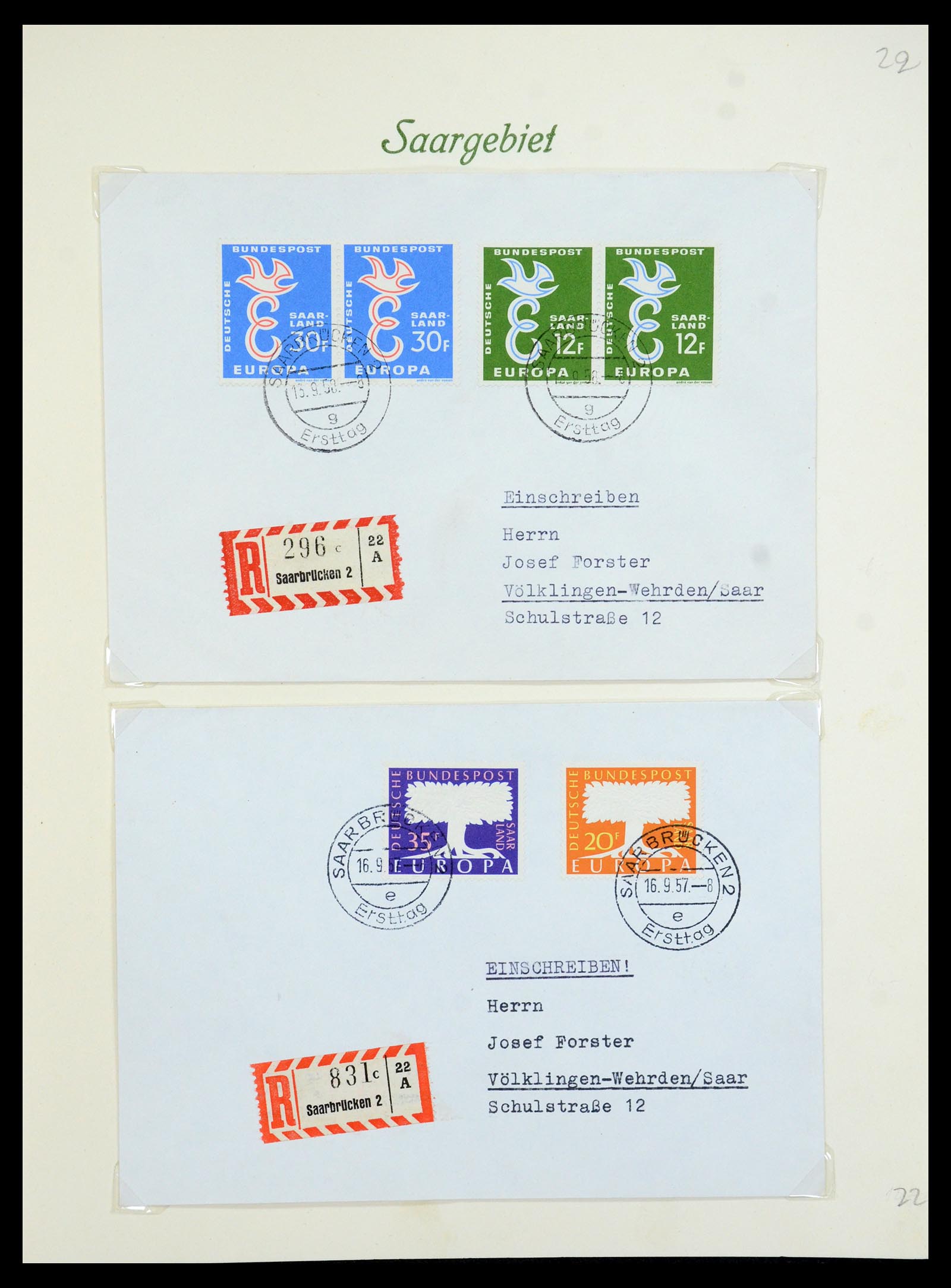 35483 025 - Postzegelverzameling 35483 Saar brieven en FDC's 1948-1959.