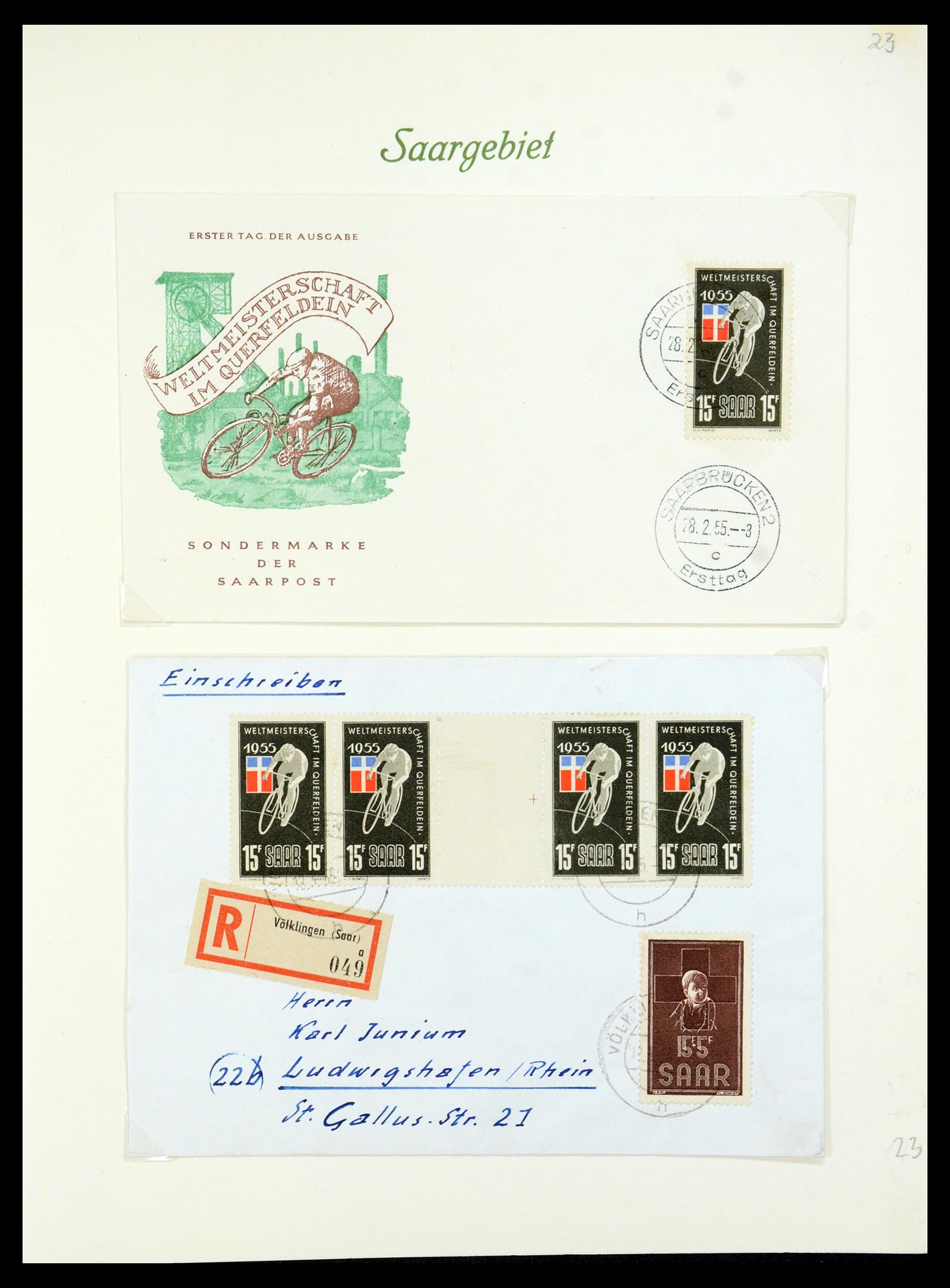 35483 026 - Postzegelverzameling 35483 Saar brieven en FDC's 1948-1959.
