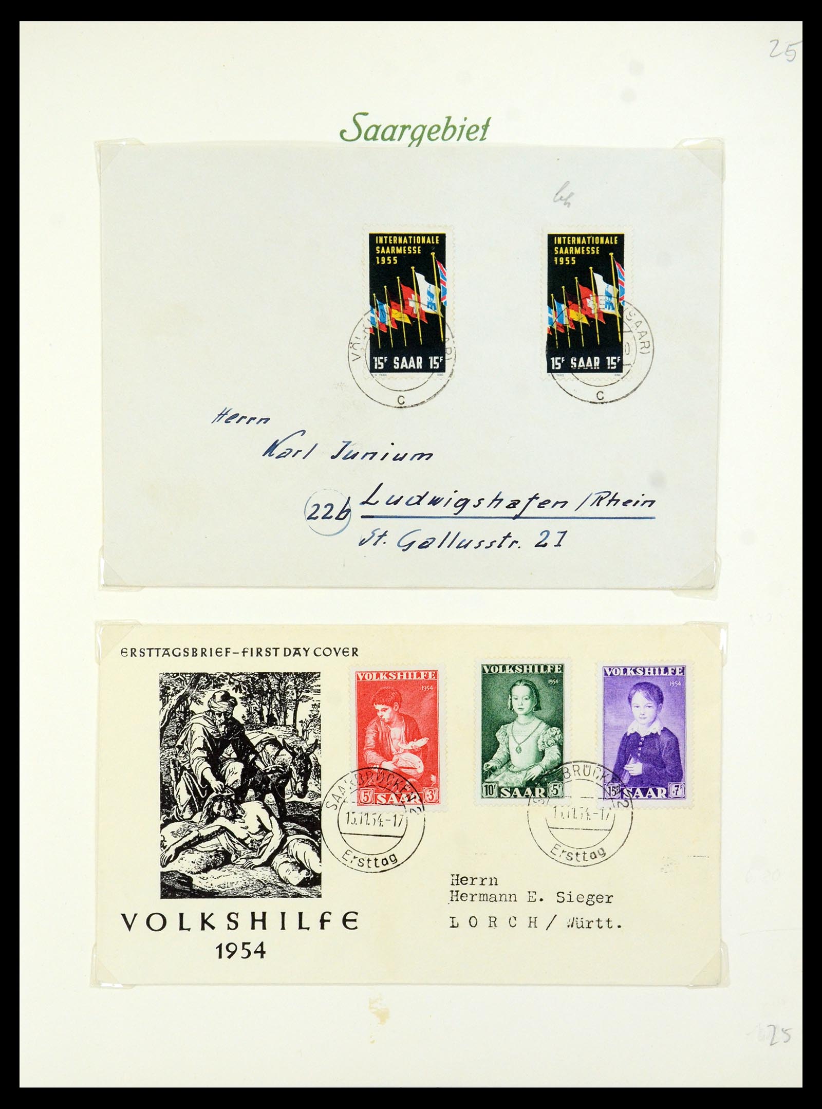 35483 028 - Postzegelverzameling 35483 Saar brieven en FDC's 1948-1959.