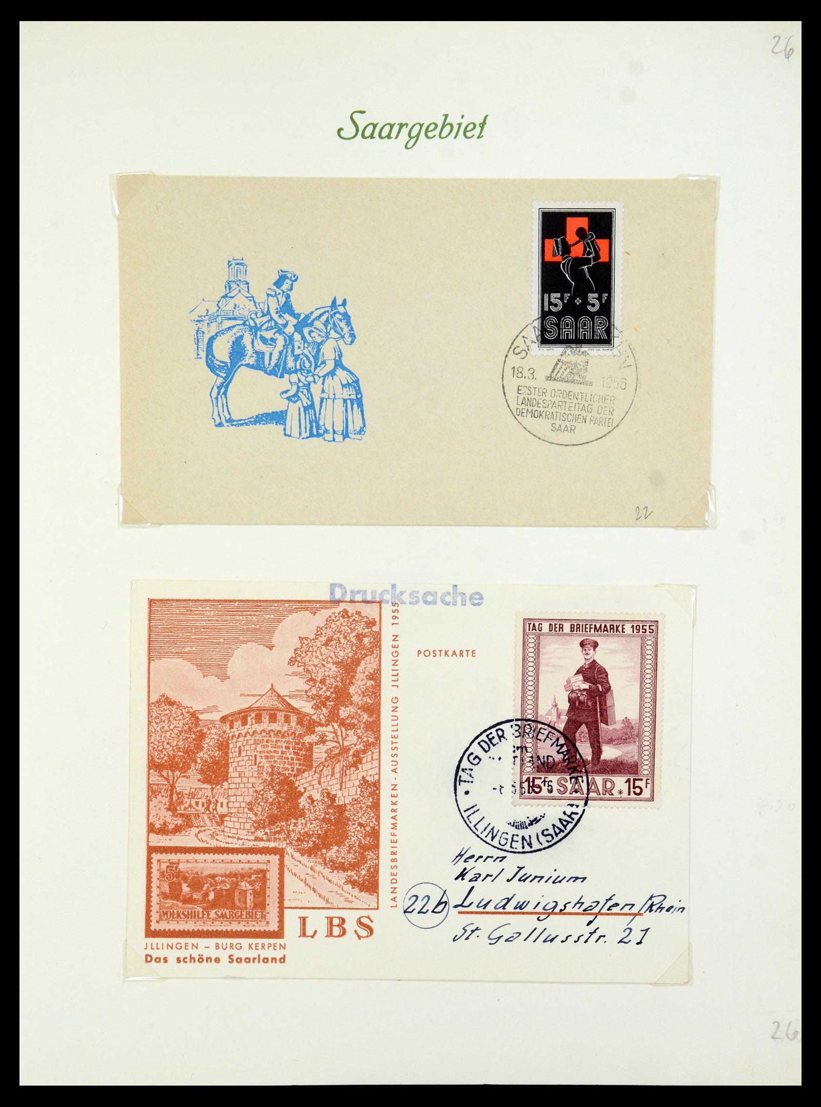 35483 029 - Postzegelverzameling 35483 Saar brieven en FDC's 1948-1959.