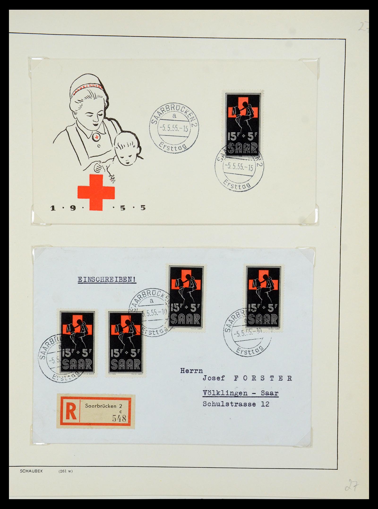 35483 030 - Postzegelverzameling 35483 Saar brieven en FDC's 1948-1959.