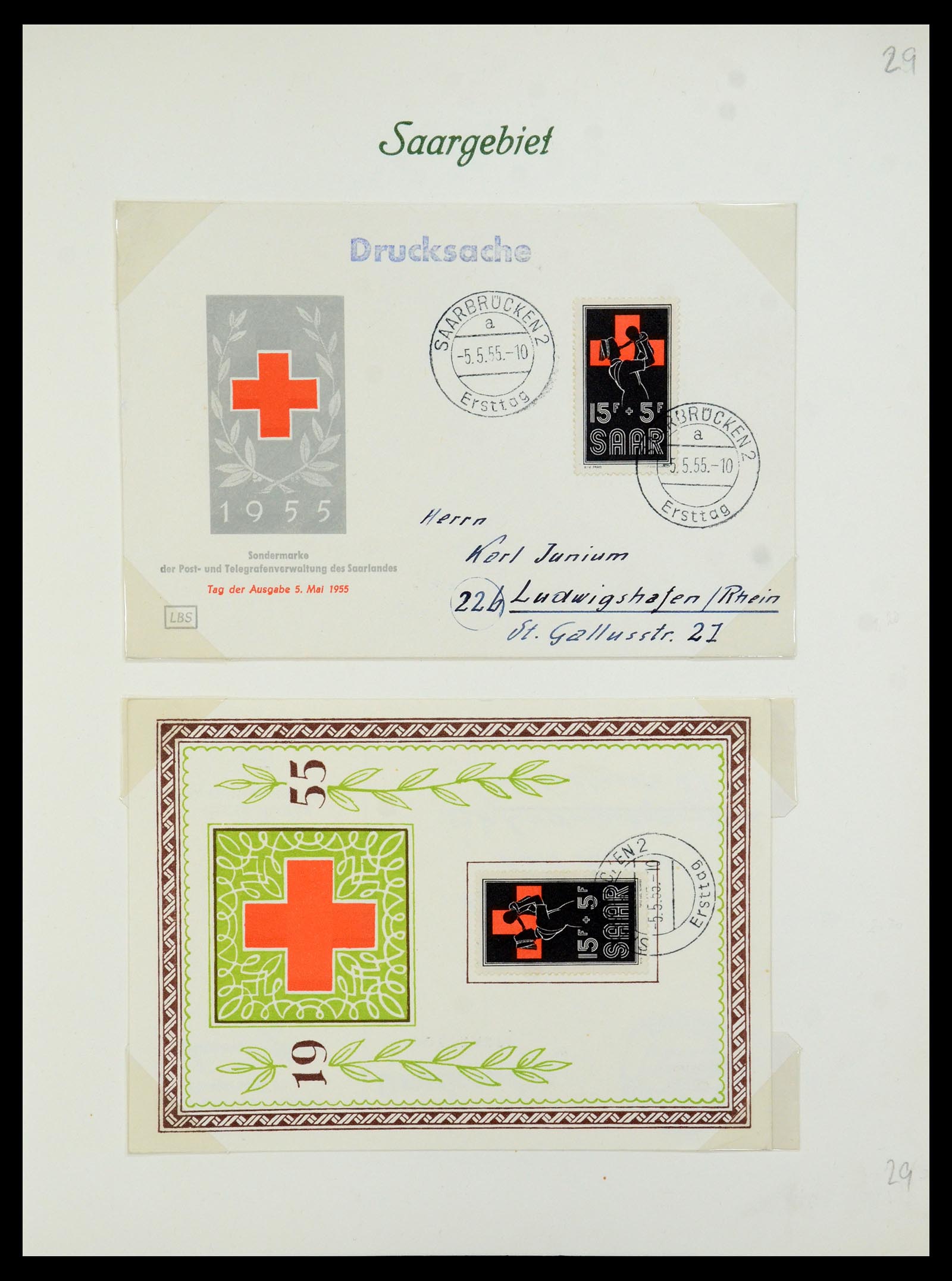 35483 032 - Postzegelverzameling 35483 Saar brieven en FDC's 1948-1959.