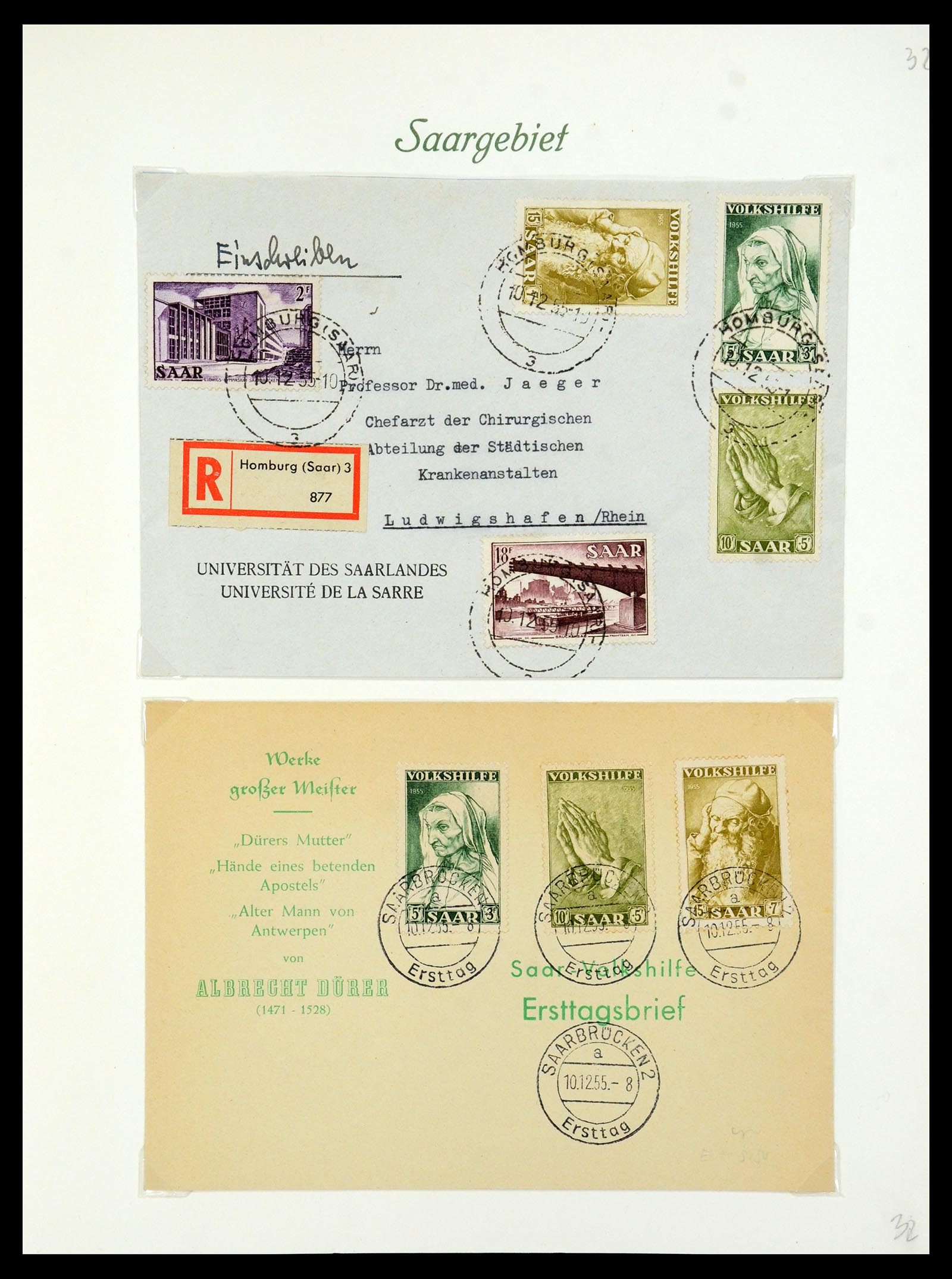 35483 036 - Postzegelverzameling 35483 Saar brieven en FDC's 1948-1959.