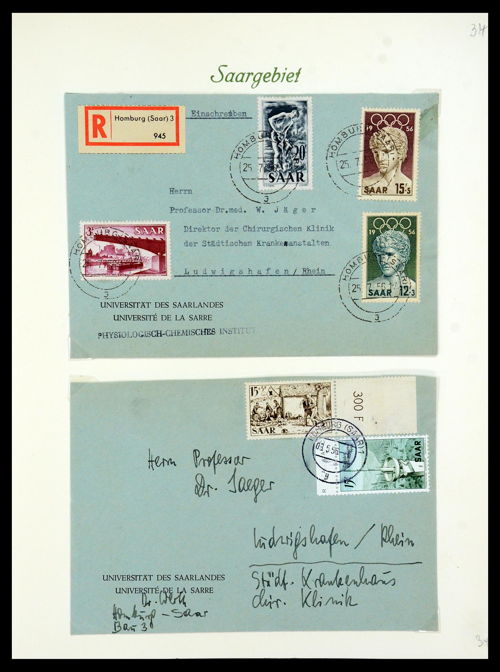 35483 038 - Postzegelverzameling 35483 Saar brieven en FDC's 1948-1959.