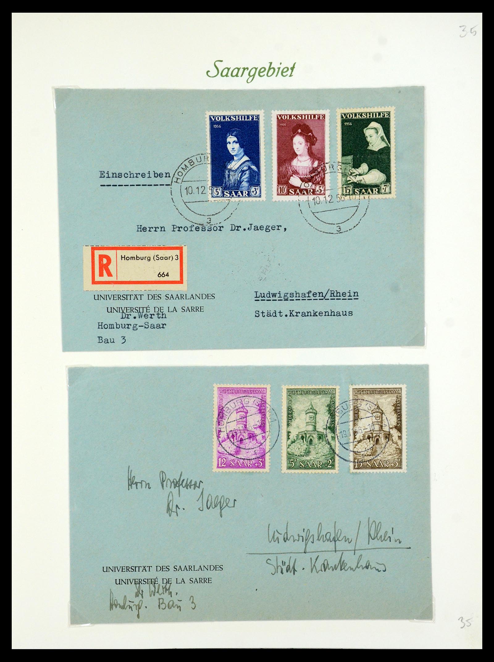 35483 039 - Postzegelverzameling 35483 Saar brieven en FDC's 1948-1959.