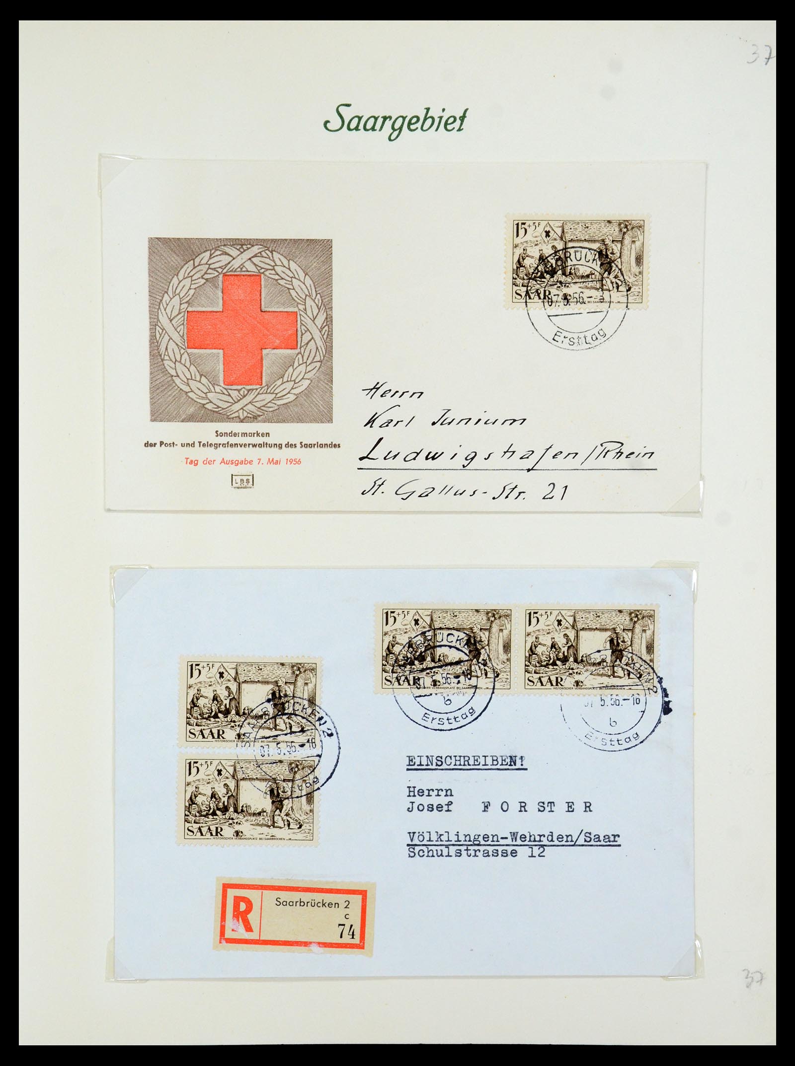 35483 041 - Postzegelverzameling 35483 Saar brieven en FDC's 1948-1959.
