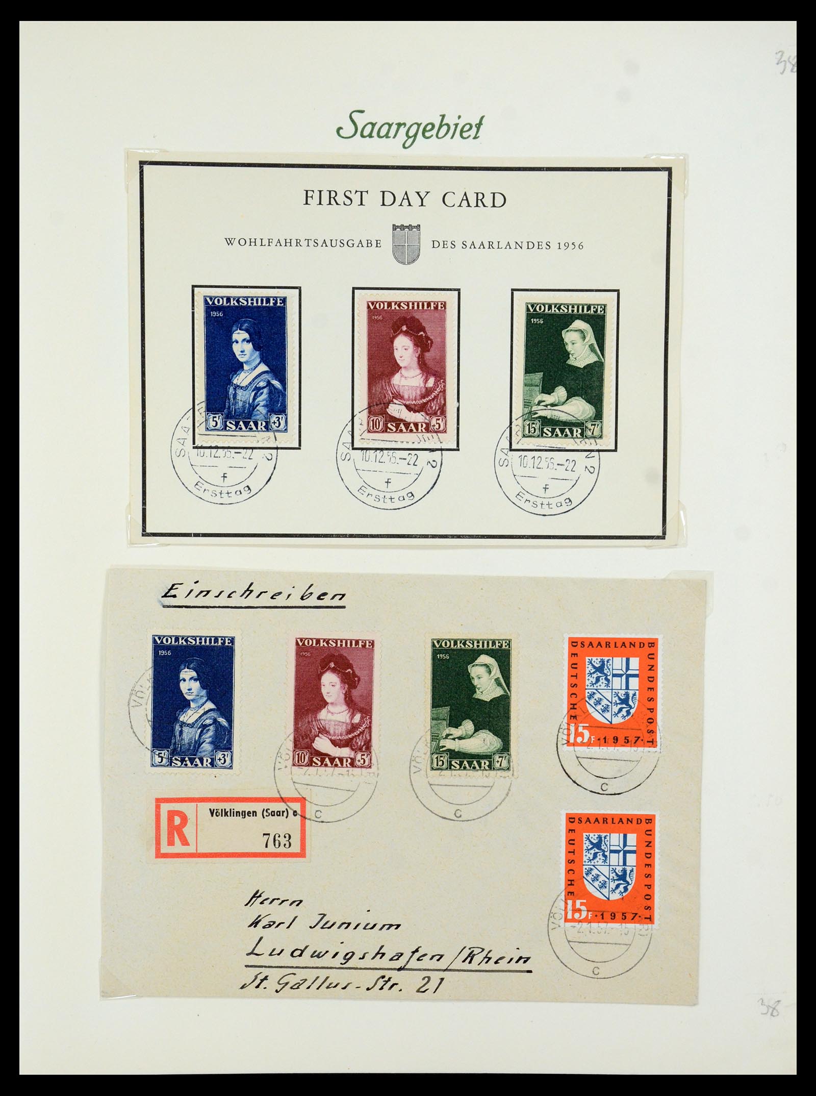 35483 042 - Postzegelverzameling 35483 Saar brieven en FDC's 1948-1959.