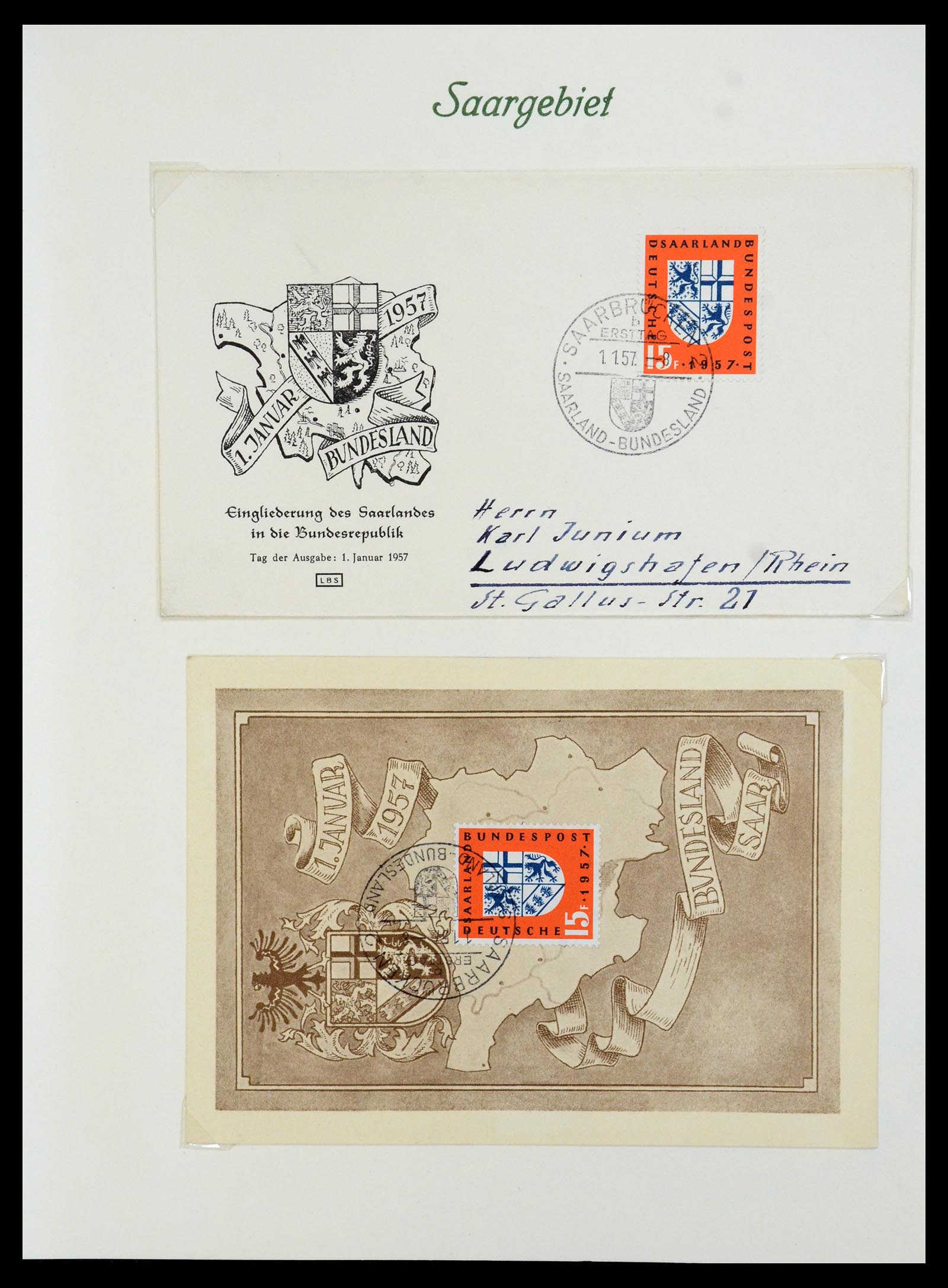 35483 048 - Postzegelverzameling 35483 Saar brieven en FDC's 1948-1959.